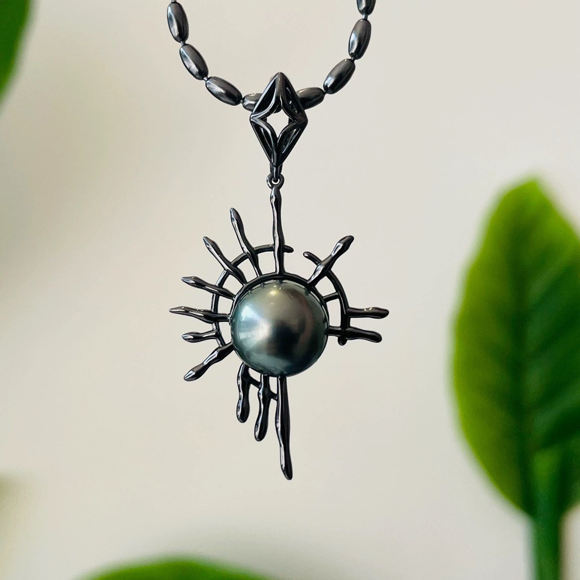 Gothic Sun God Black Tahitian Pearl Necklace