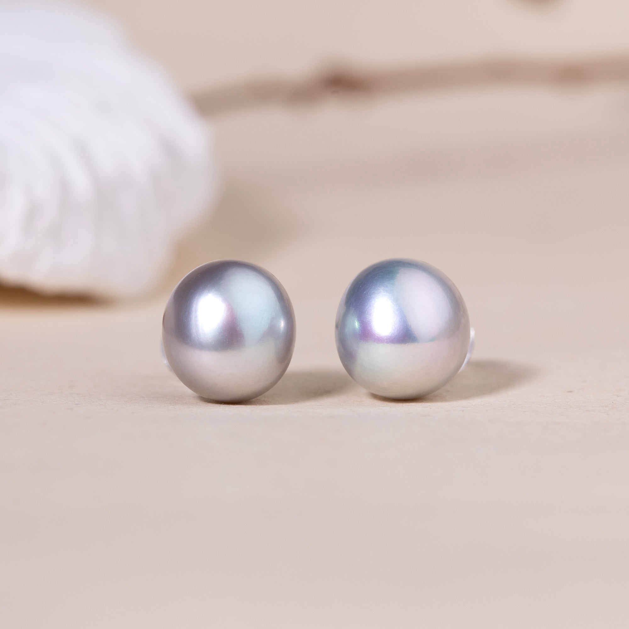 Grey Baroque Pearl Studs Earrings