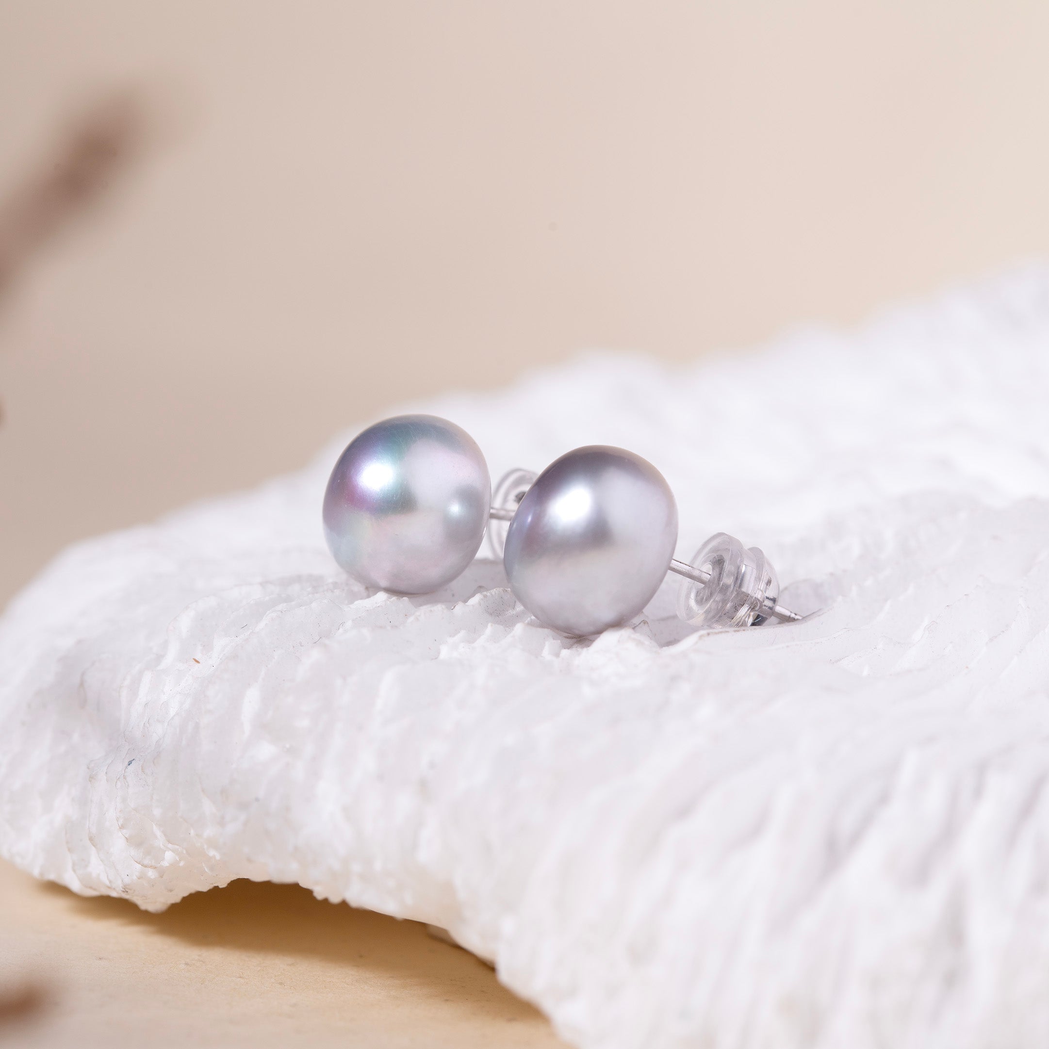Grey Baroque Pearl Studs Earrings