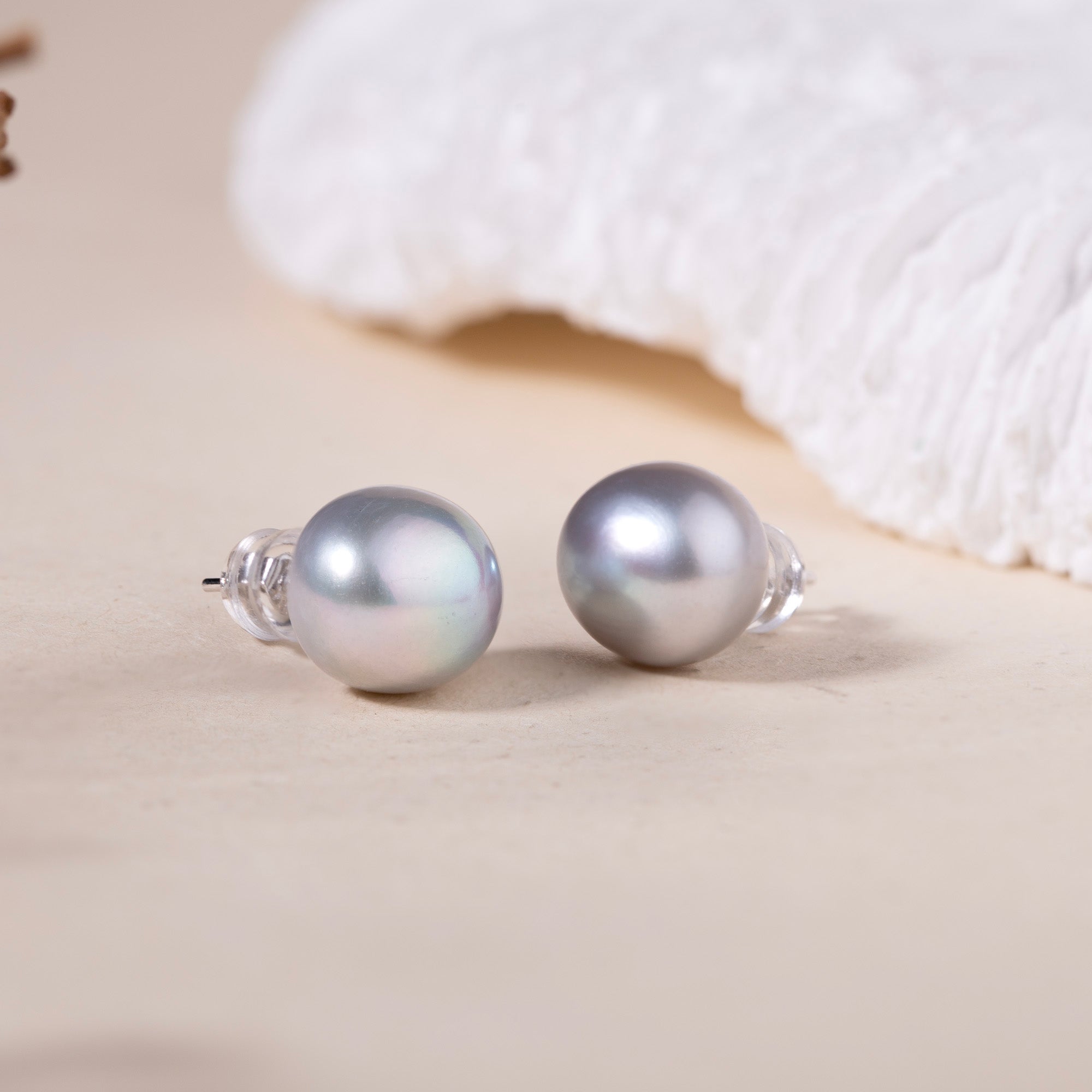 Grey Baroque Pearl Studs Earrings