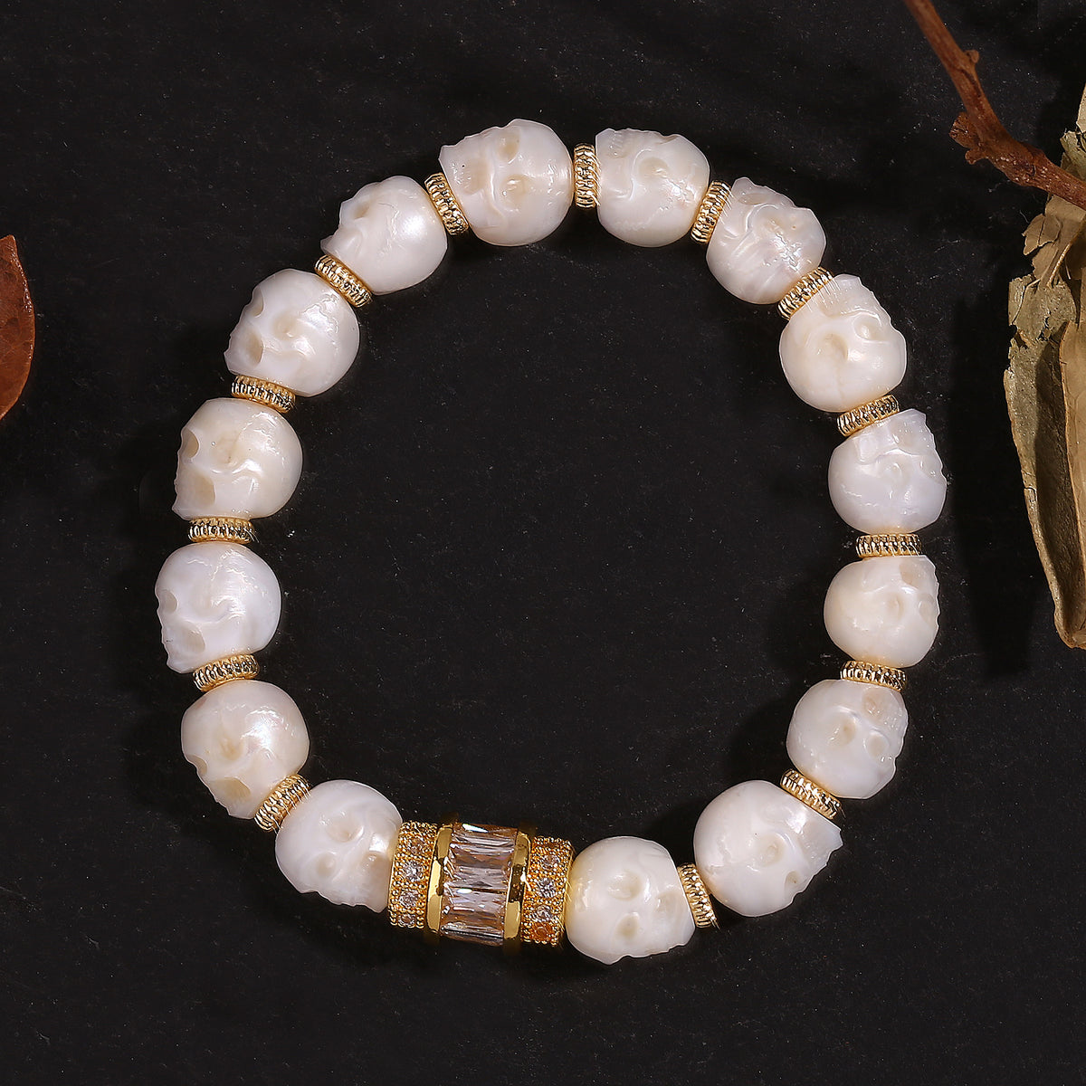 Hand-carved Skull Pearl Zircon Bracelet
