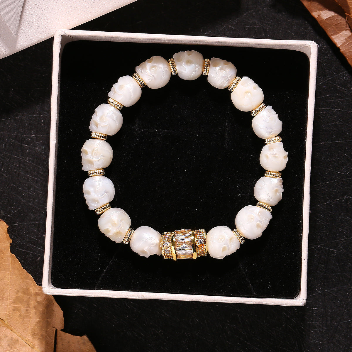 Hand-carved Skull Pearl Zircon Bracelet