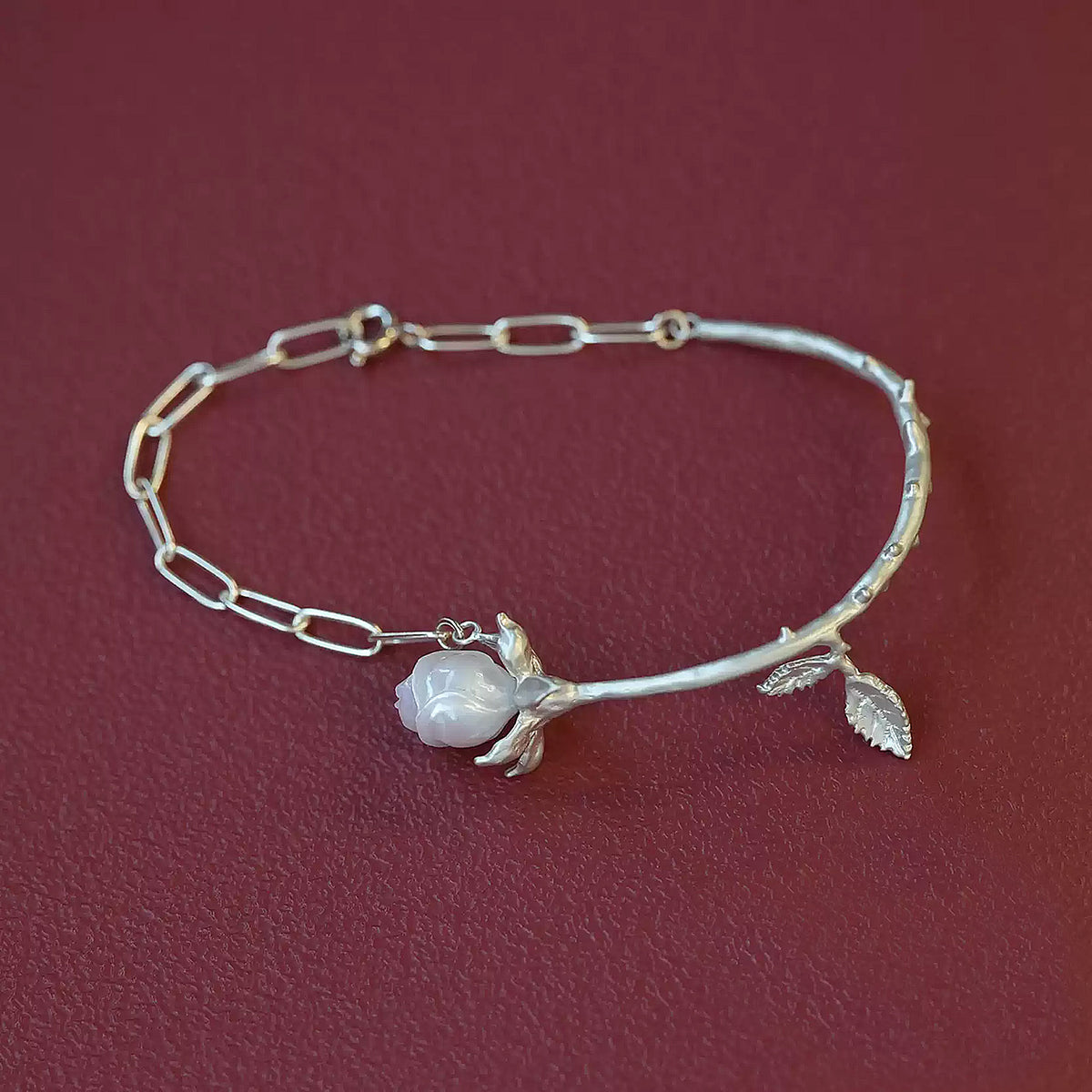 Hand-carved natural freshwater pearl rose branch bracelet