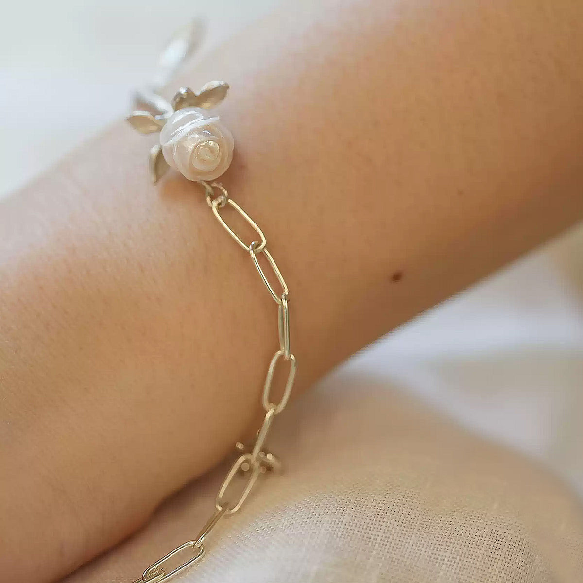 Hand-carved natural freshwater pearl rose branch bracelet