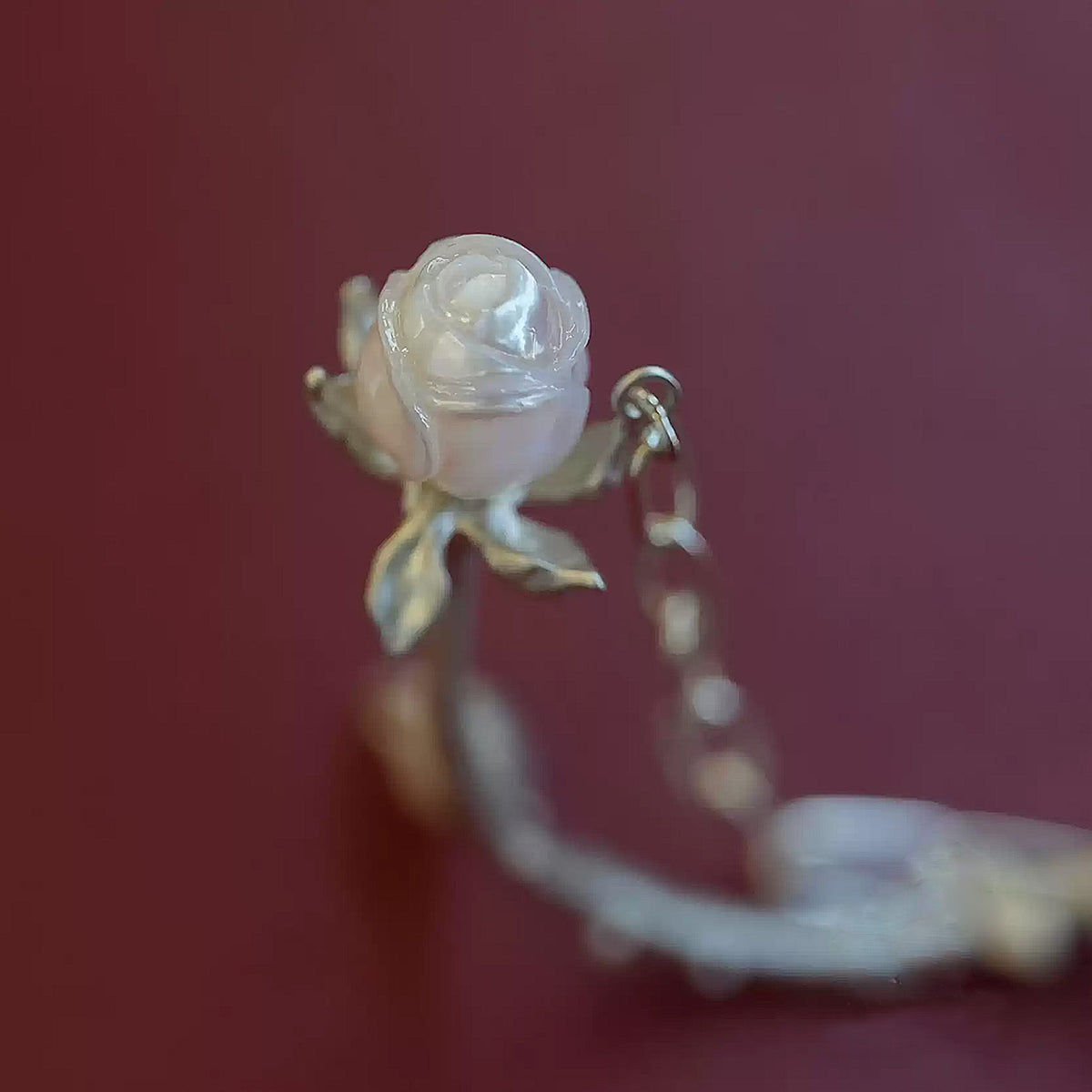 Hand-carved natural freshwater pearl rose branch bracelet