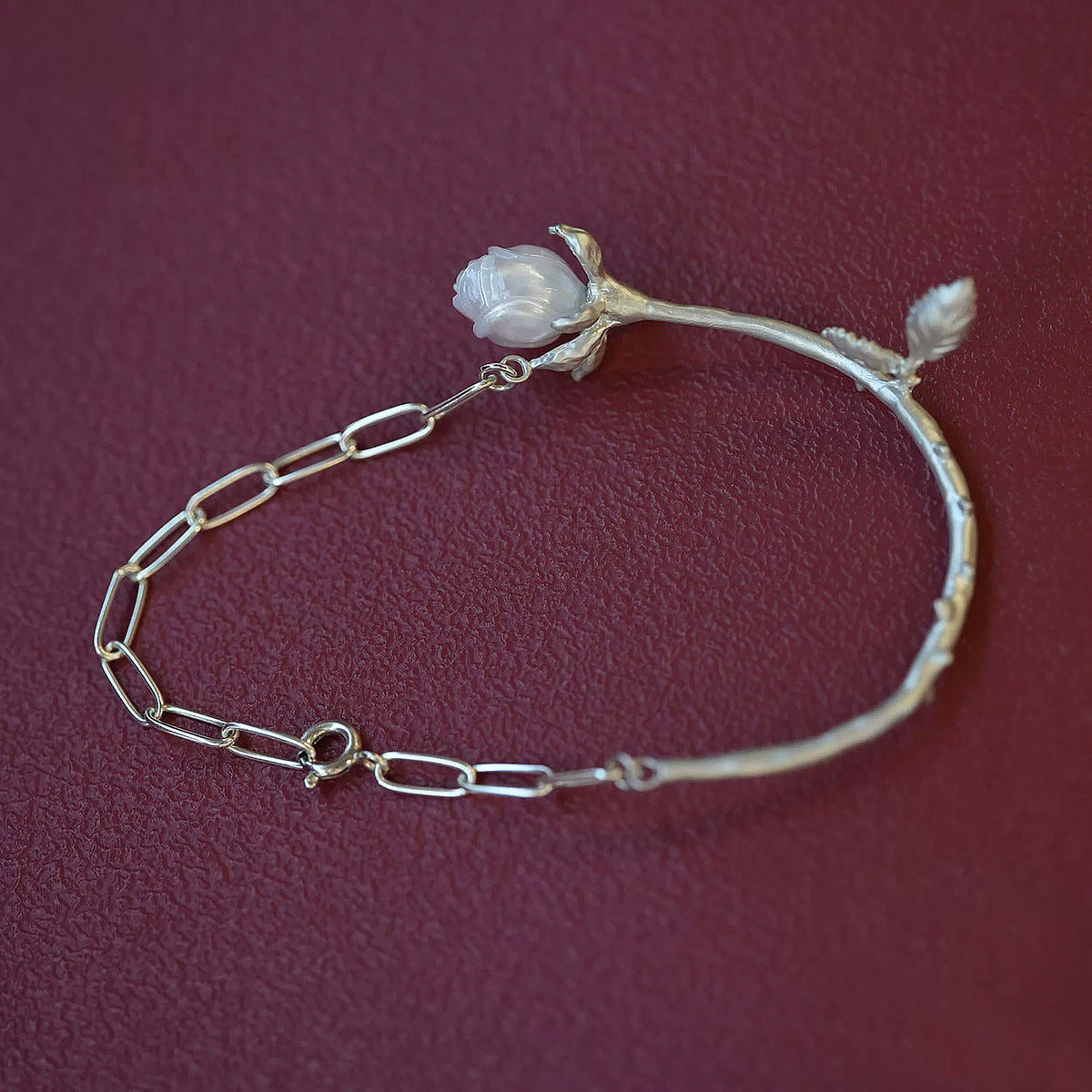 Hand-carved natural freshwater pearl rose branch bracelet