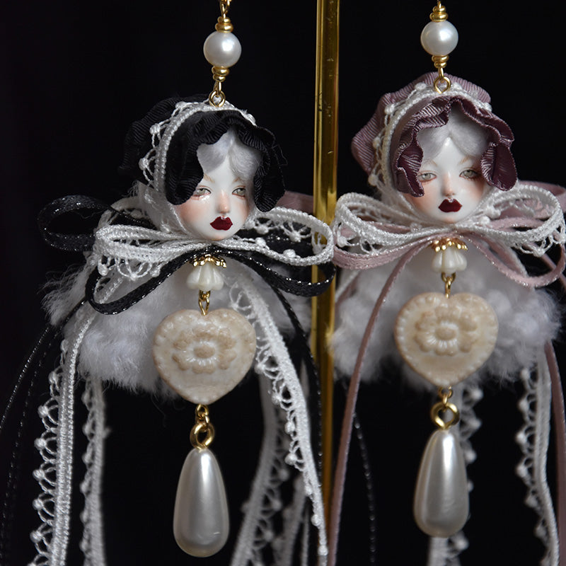 Handcrafted Alice Doll Pearl Earrings