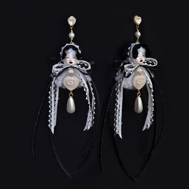 Handcrafted Alice Doll Pearl Earrings