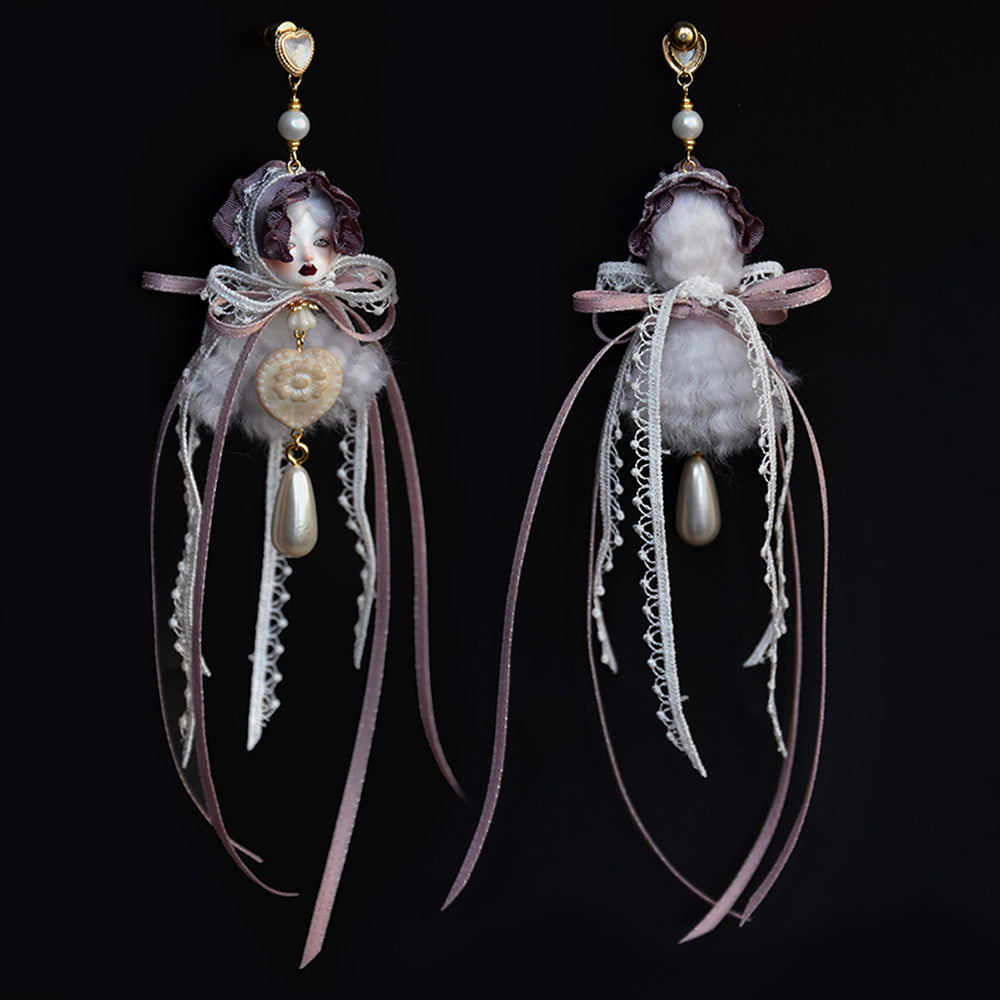 Handcrafted Alice Doll Pearl Earrings