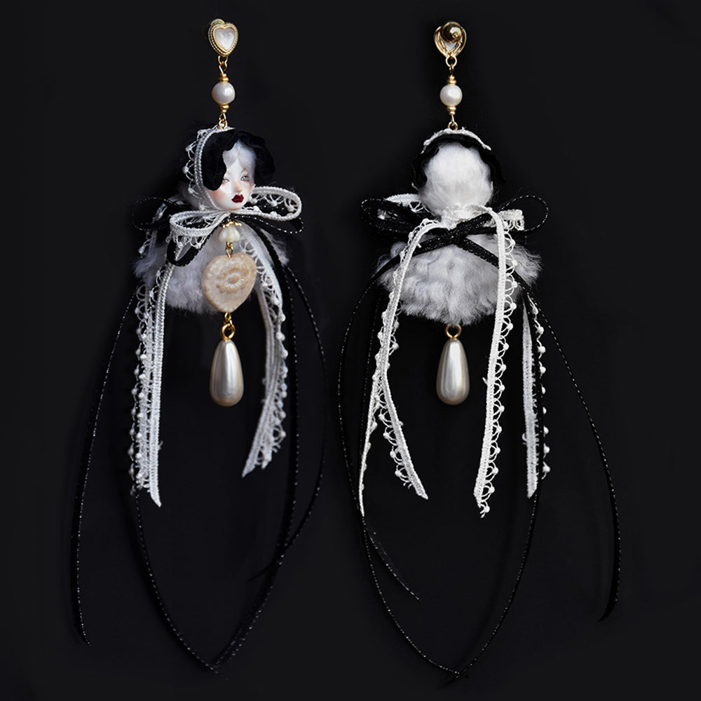 Handcrafted Alice Doll Pearl Earrings