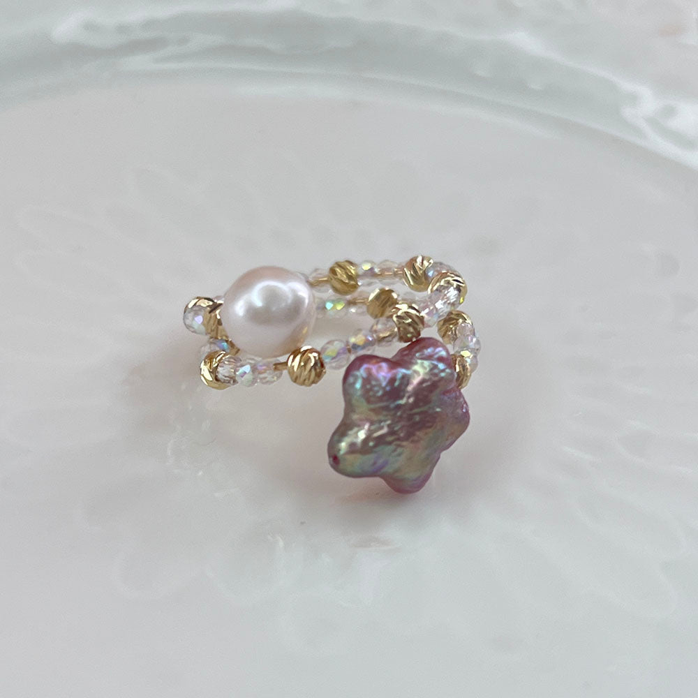 Handcrafted Baroque Star Crystal Pearl Ring