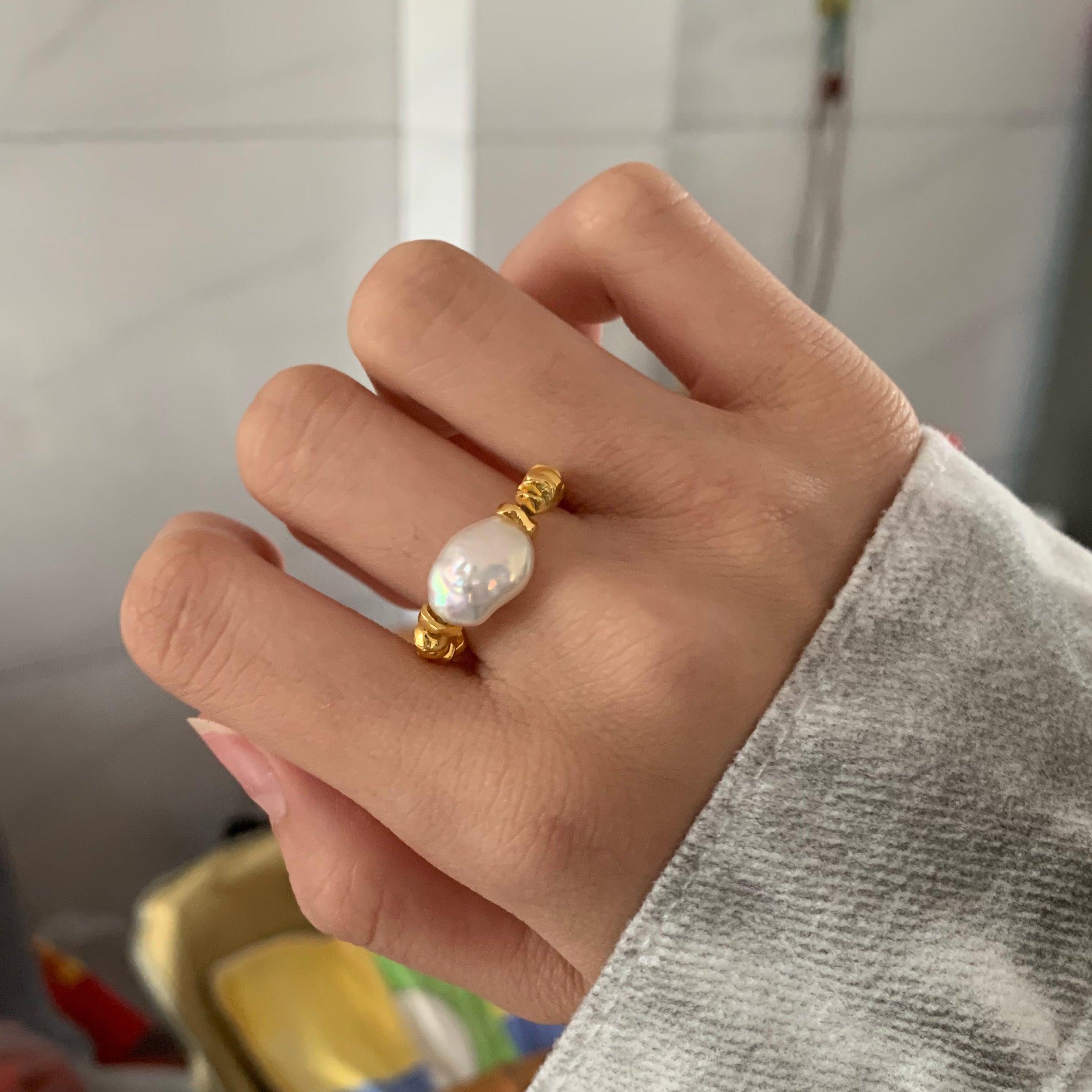 Handmade Baroque Keshi Pearl Ring