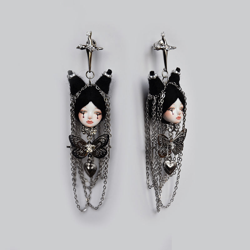 Handmade Long Tassel Chain Doll Earrings