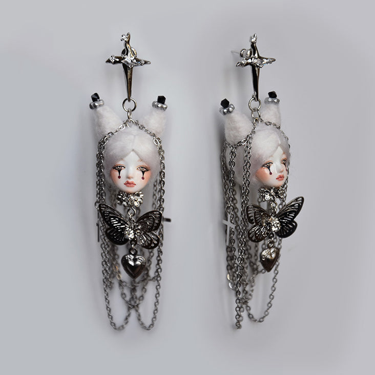 Handmade Long Tassel Chain Doll Earrings