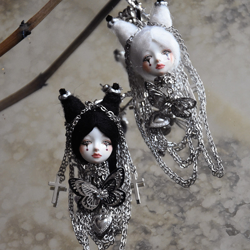 Handmade Long Tassel Chain Doll Earrings