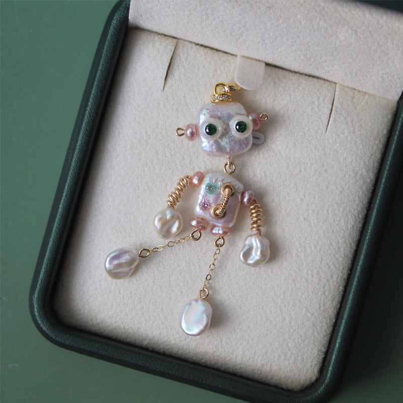 Handmade Steampunk Robot Baroque Pearl Pendant