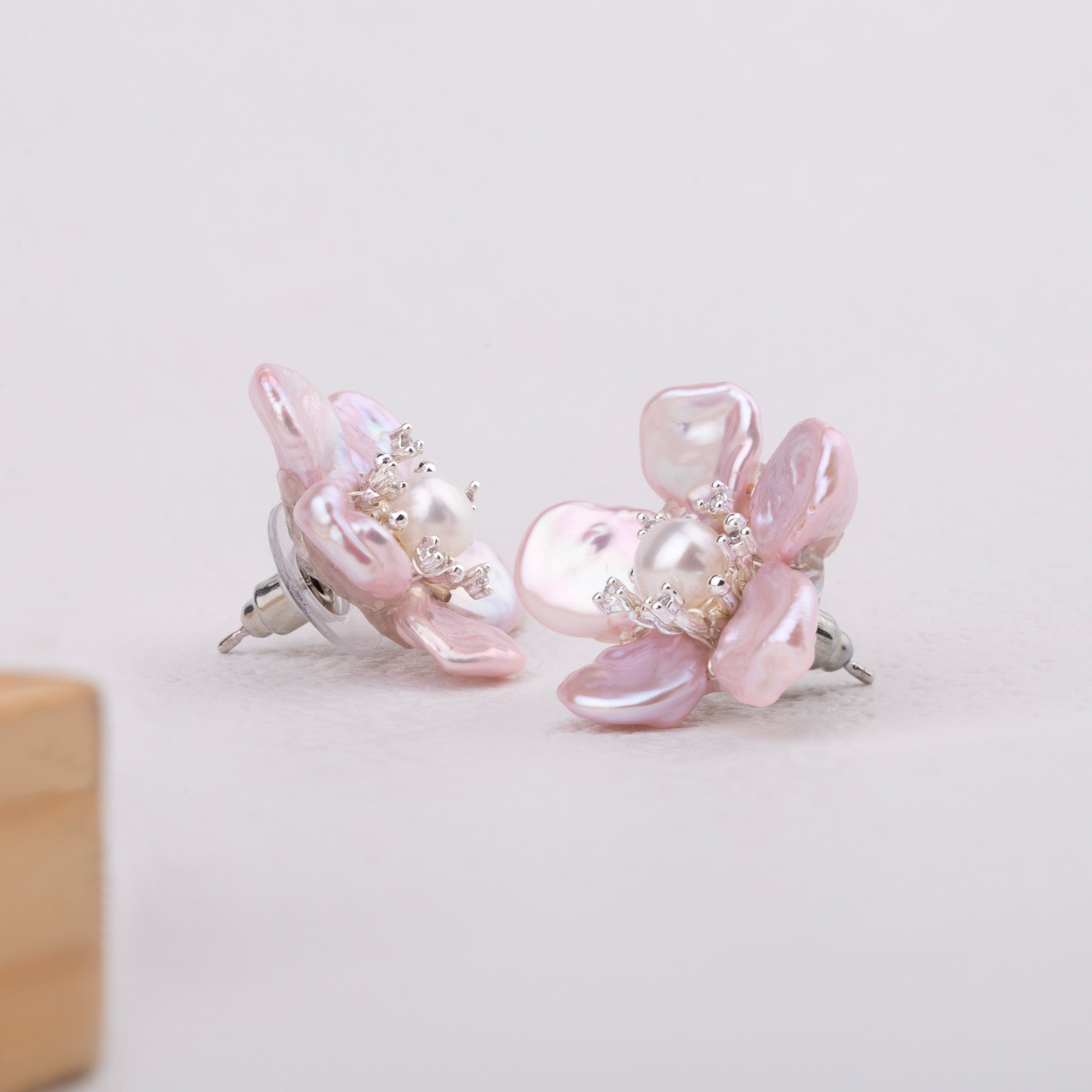 Handwoven Pink Floral Stud Earrings