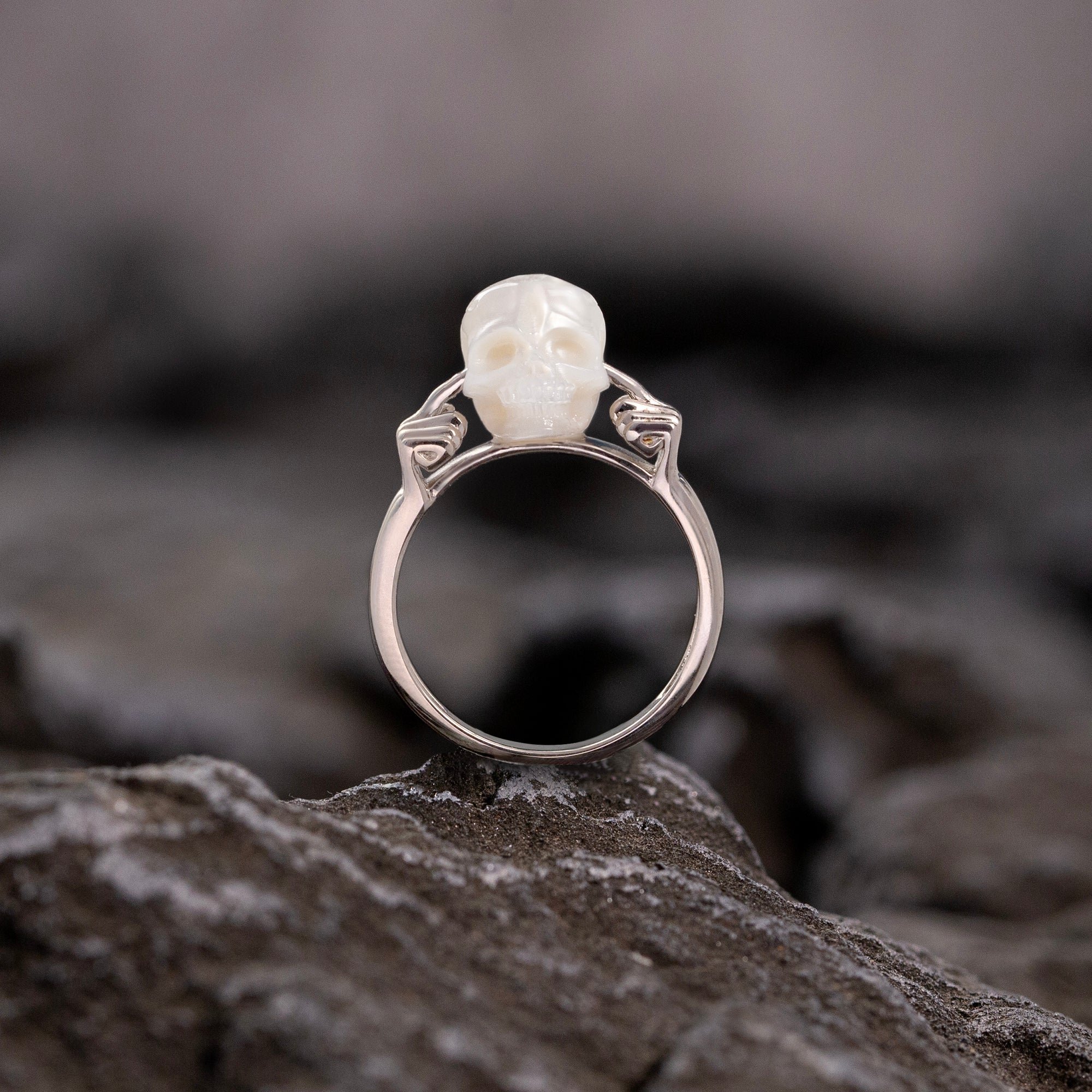 Hear No Evil Pearl Skull Ring