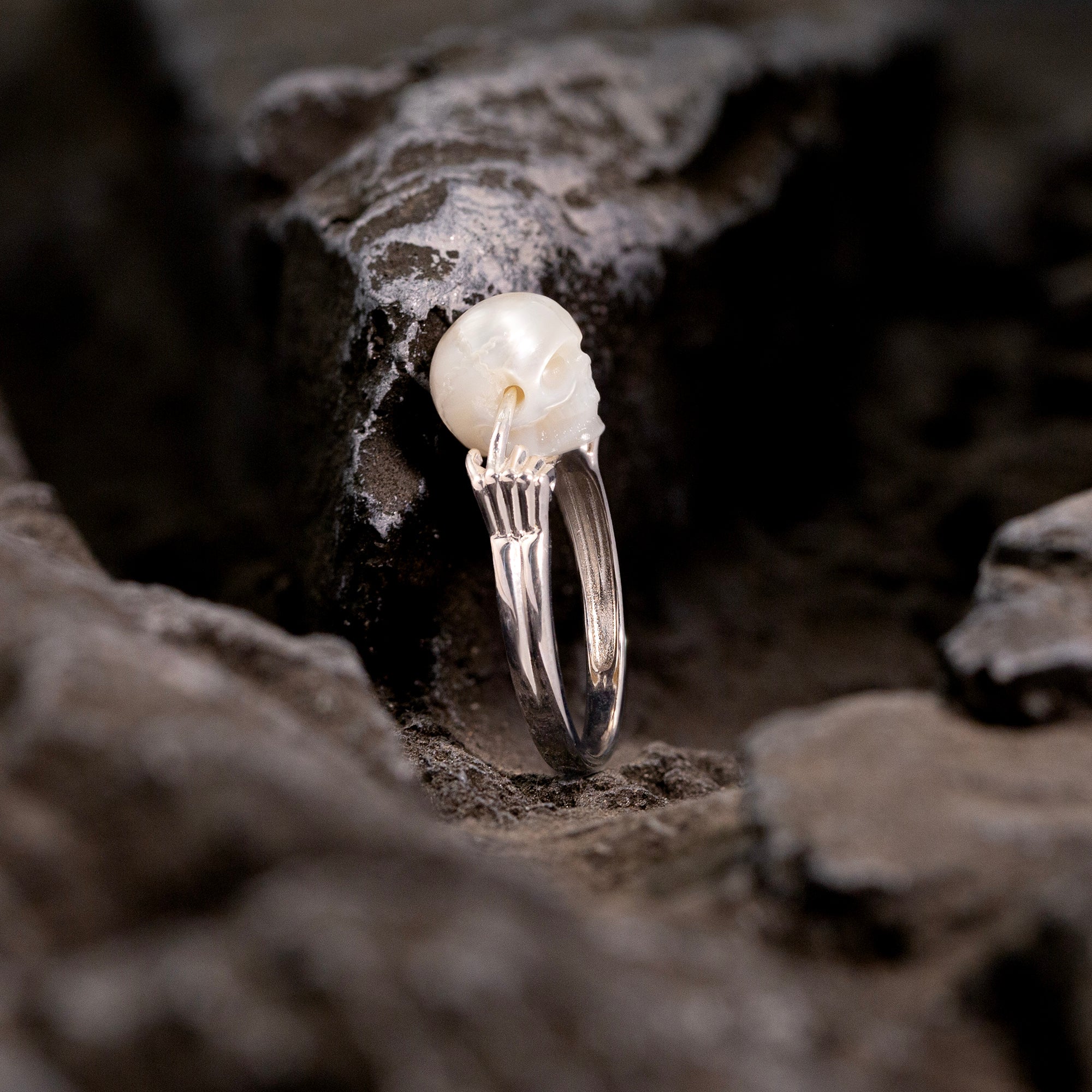Hear No Evil Pearl Skull Ring