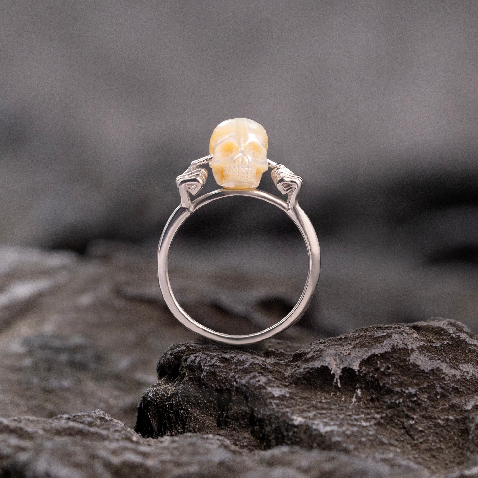 Hear No Evil Pearl Skull Ring