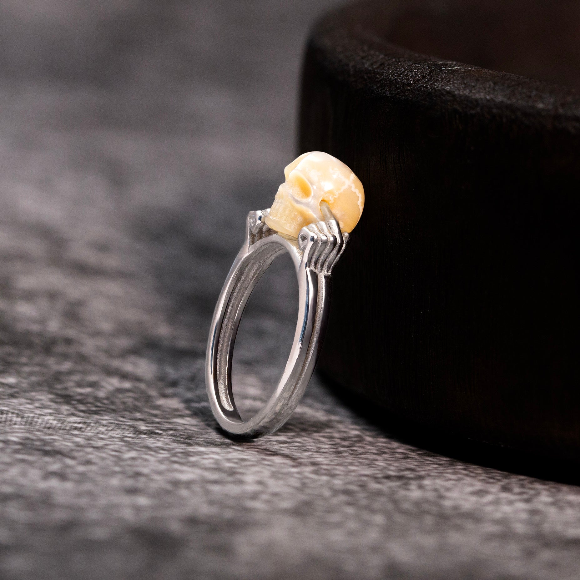 Hear No Evil Pearl Skull Ring