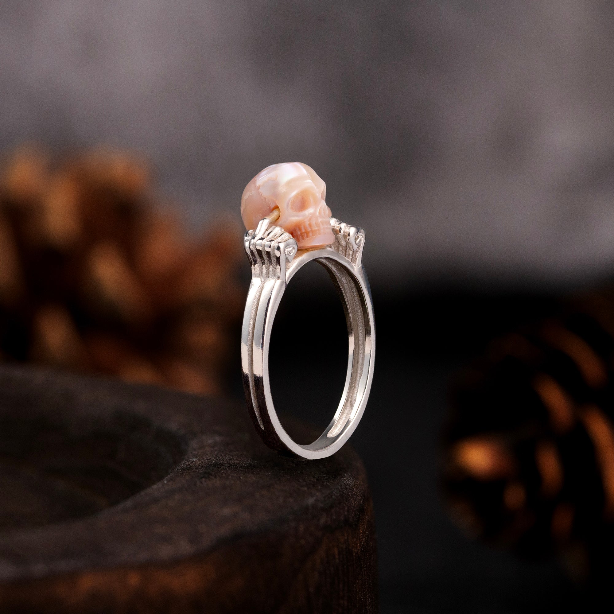 Hear No Evil Pearl Skull Ring