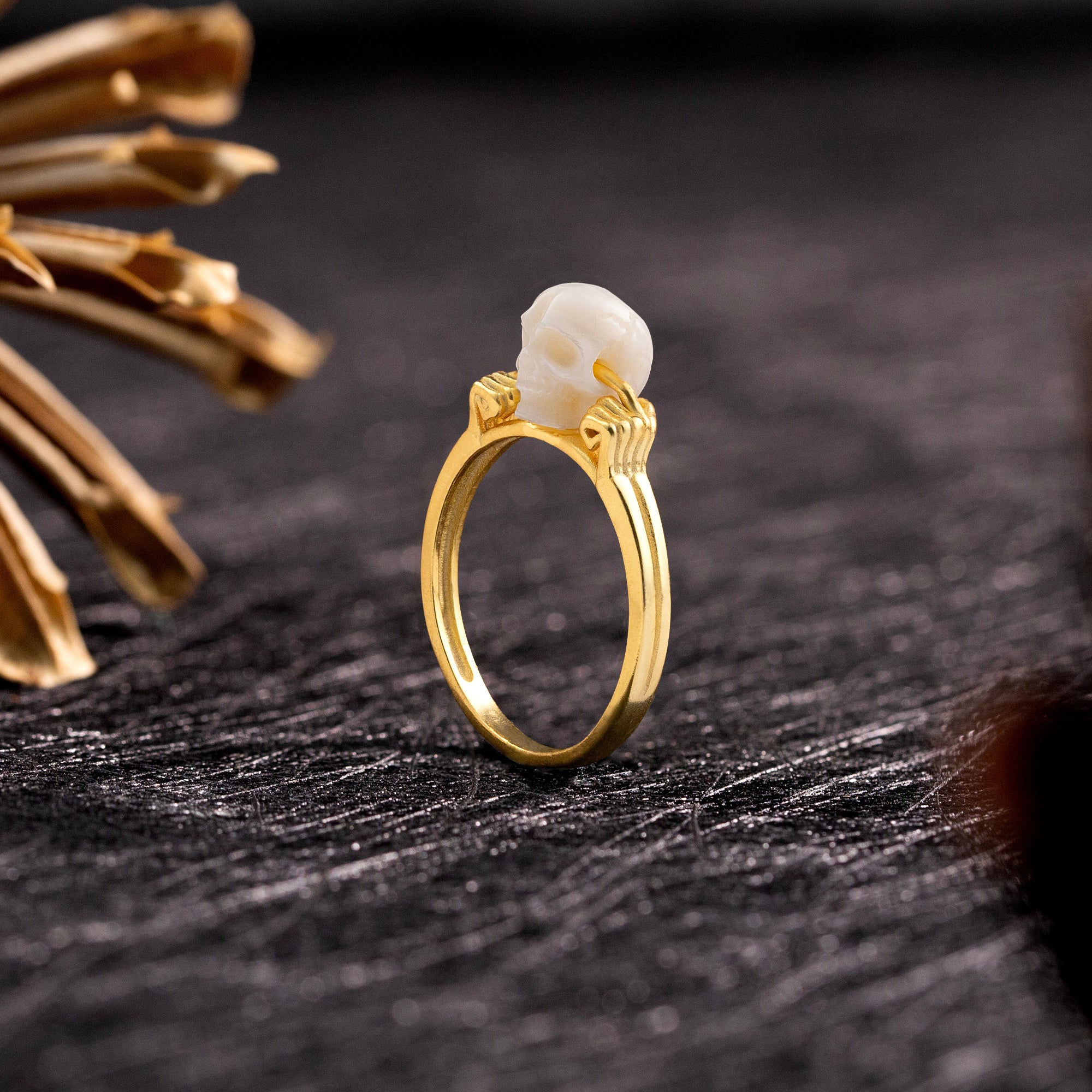 Hear No Evil Pearl Skull Ring