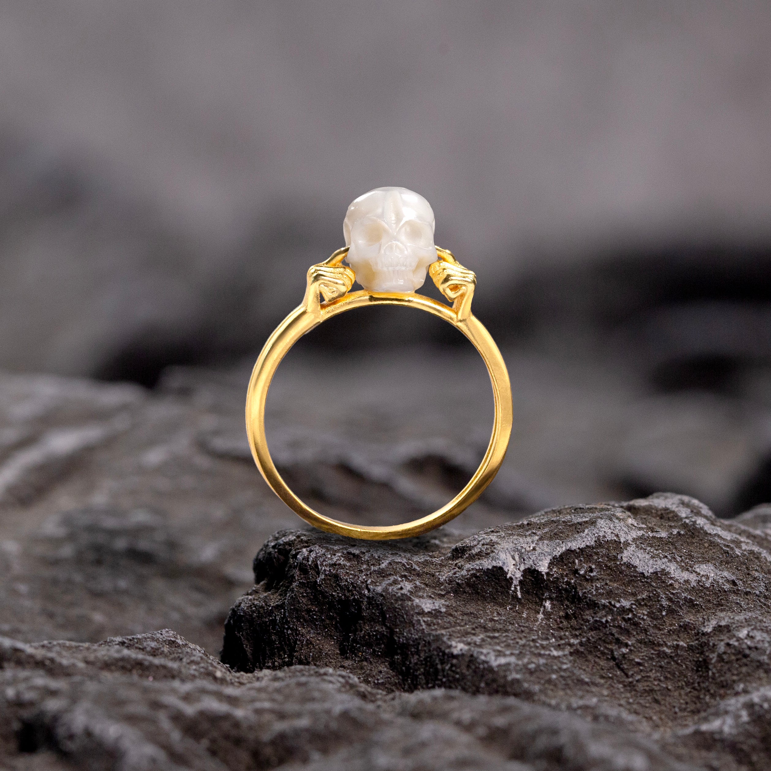 Hear No Evil Pearl Skull Ring