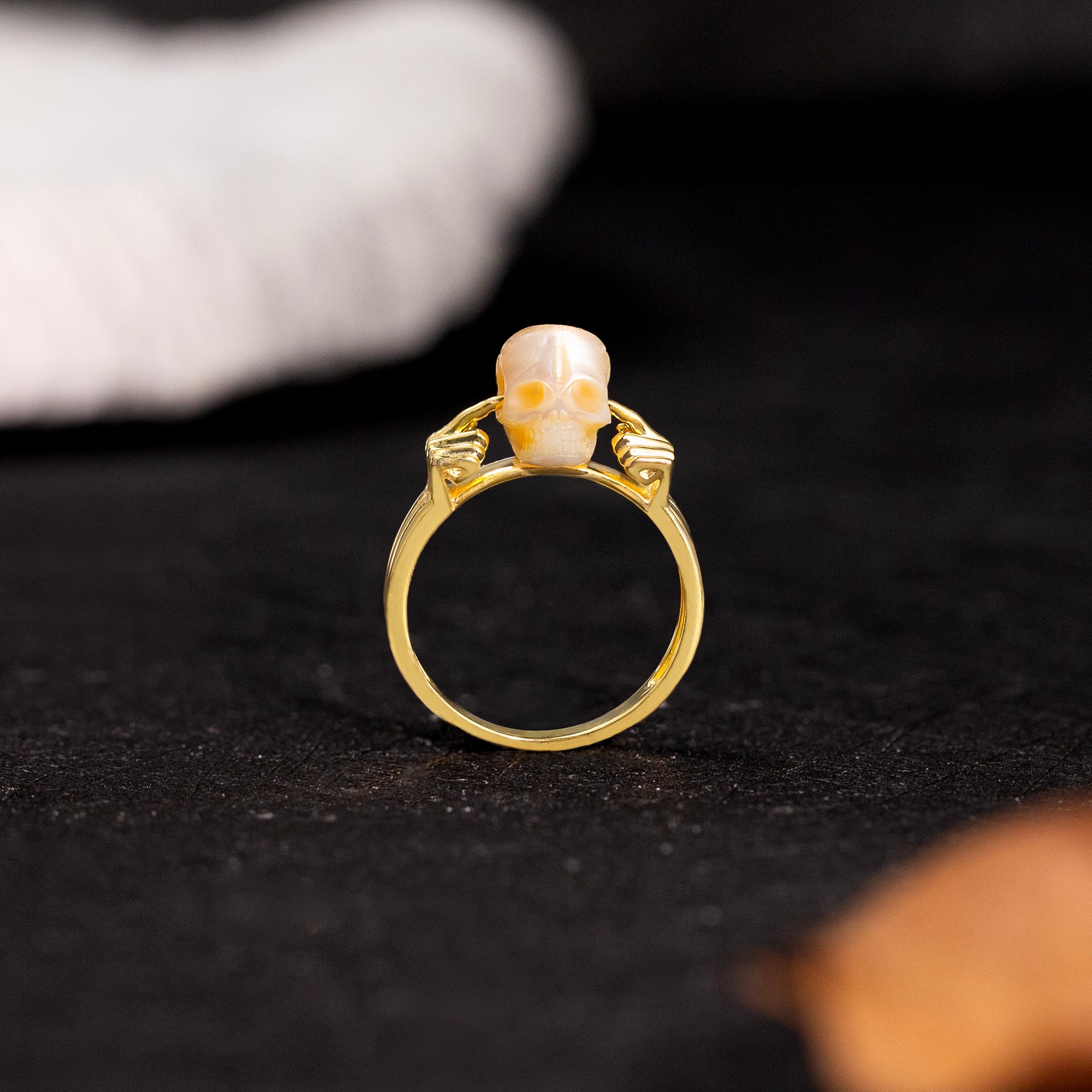Hear No Evil Pearl Skull Ring