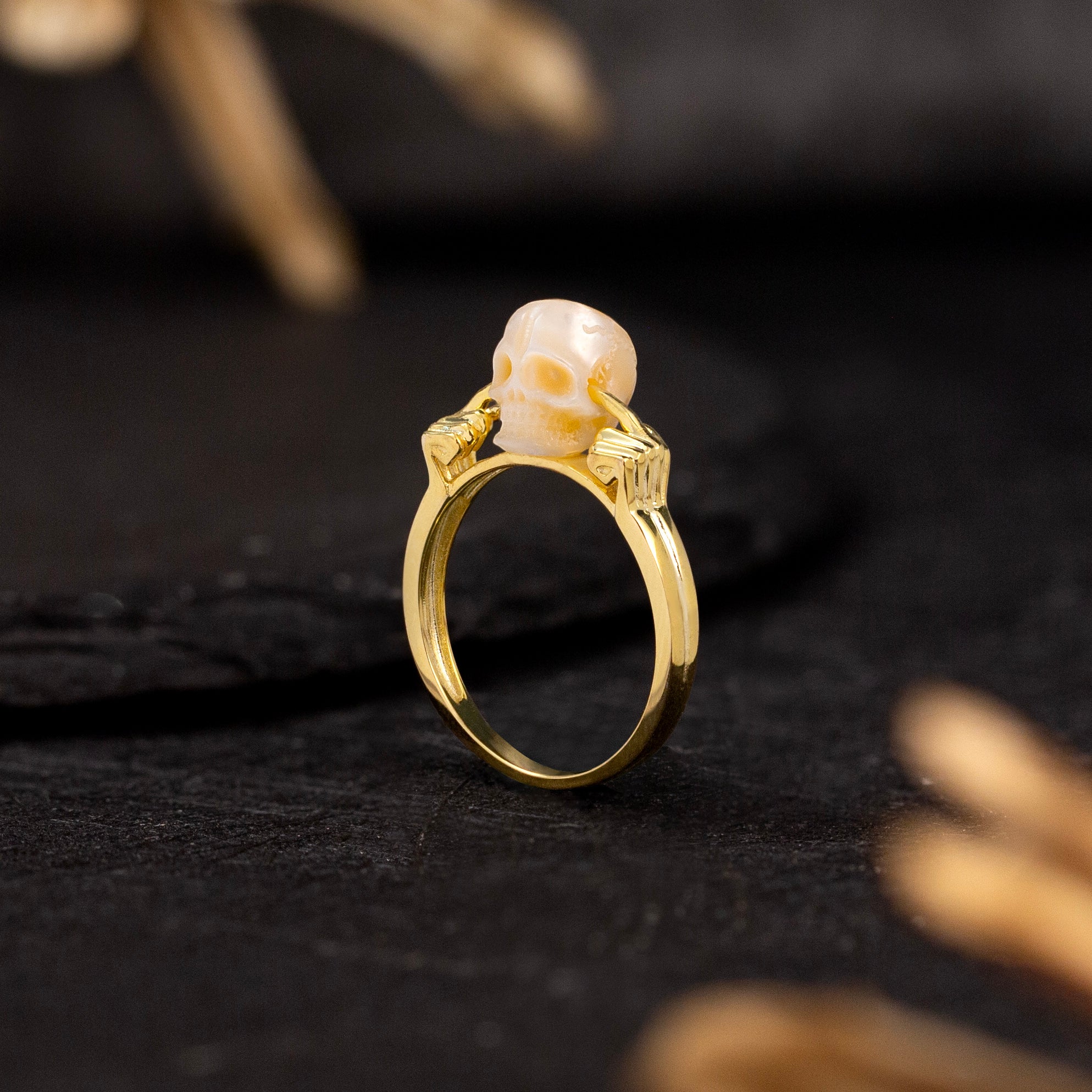 Hear No Evil Pearl Skull Ring