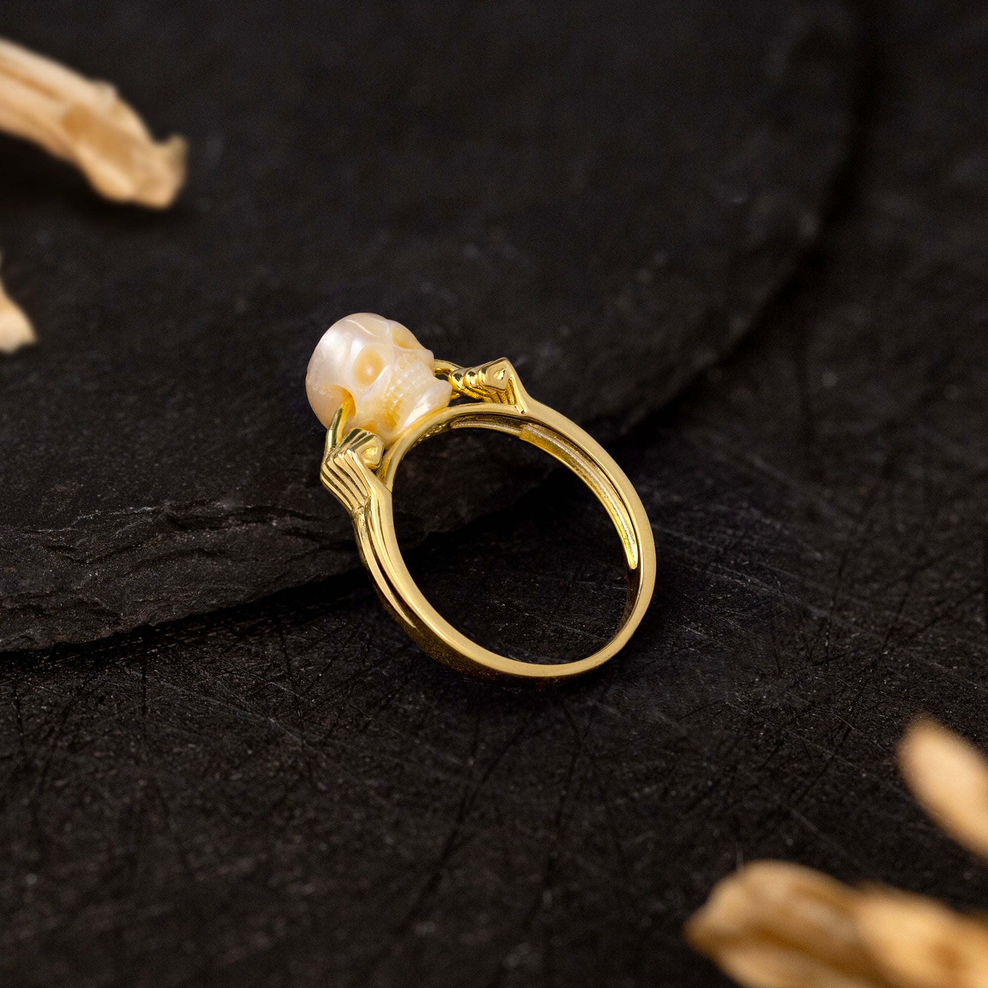 Hear No Evil Pearl Skull Ring