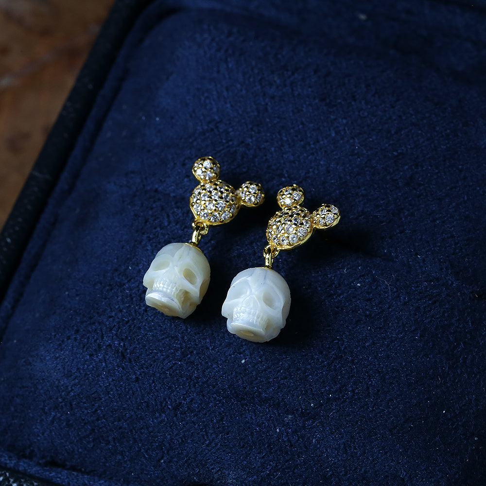 Mickey Ears CZ Pearl Skull Stud -oorbellen