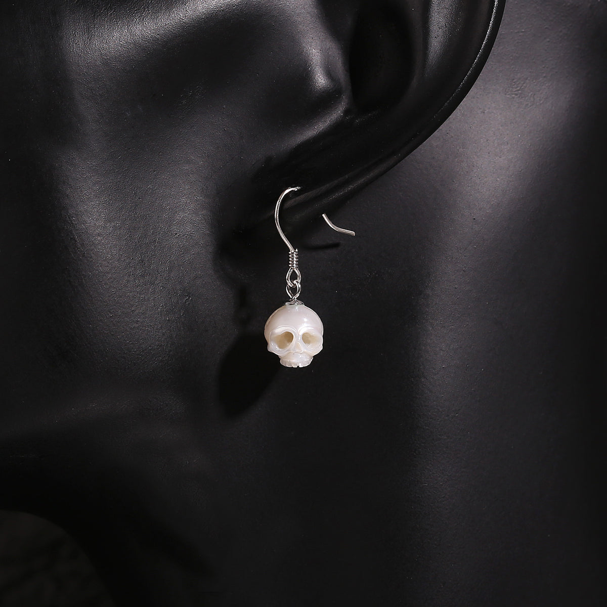 Minimalist Cranium Pearl Dangle Drop Earrings-White