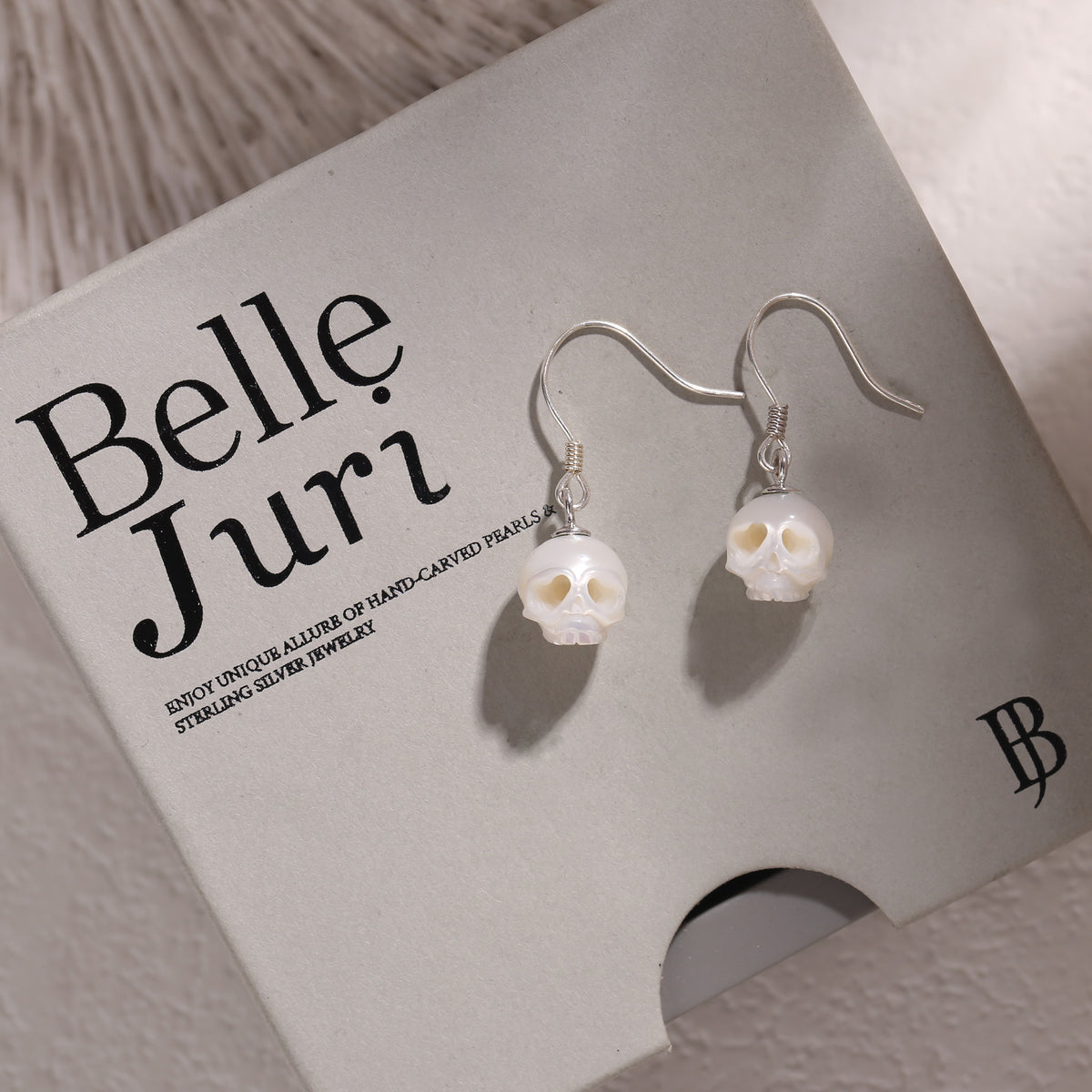 Minimalist Cranium Pearl Dangle Drop Earrings-White
