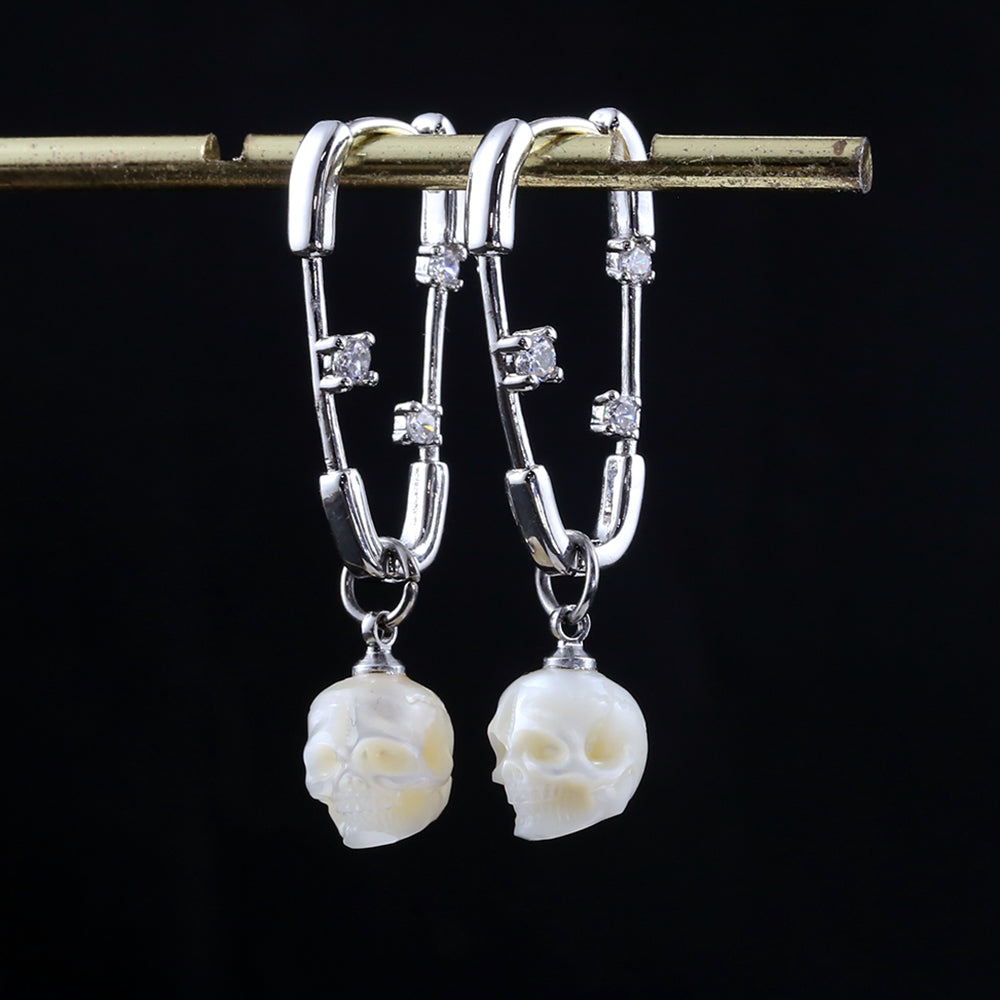 Minimalist Paperclip Pearl Skull Hoop Earrings
