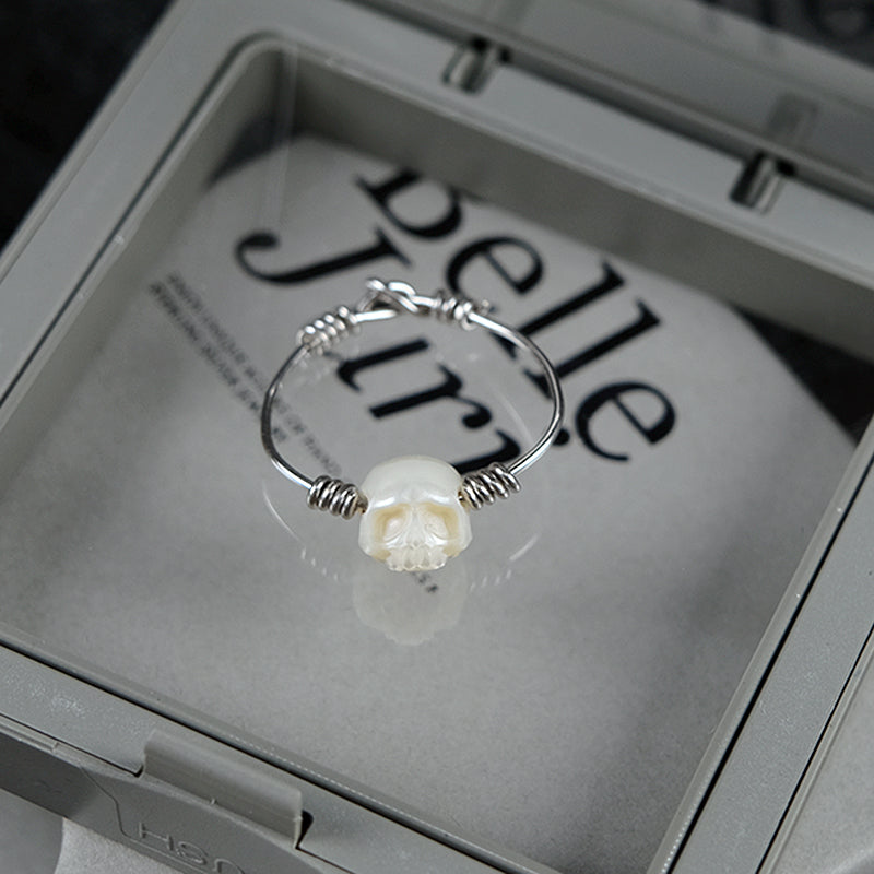 Minimalist Pearl Cranium Twisted Knot Ring
