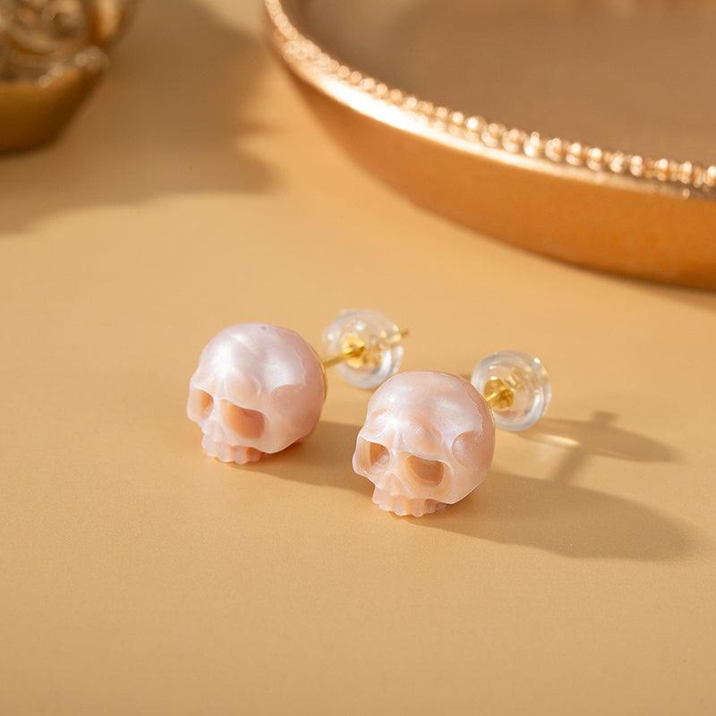 Minimalist Pearl Cranium Gothic Earrings - Belle Juri