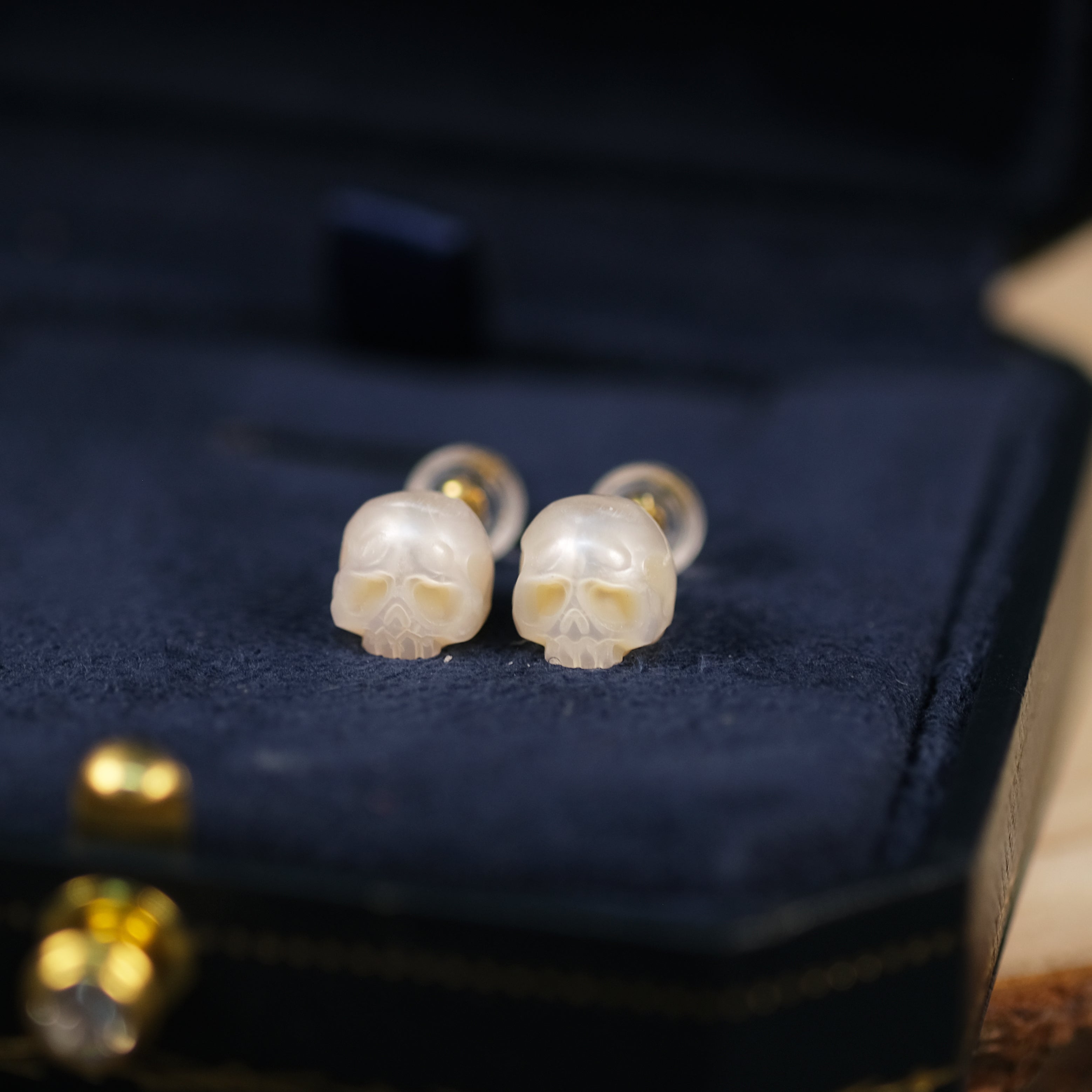 Minimalist Pearl Cranium Stud Earrings