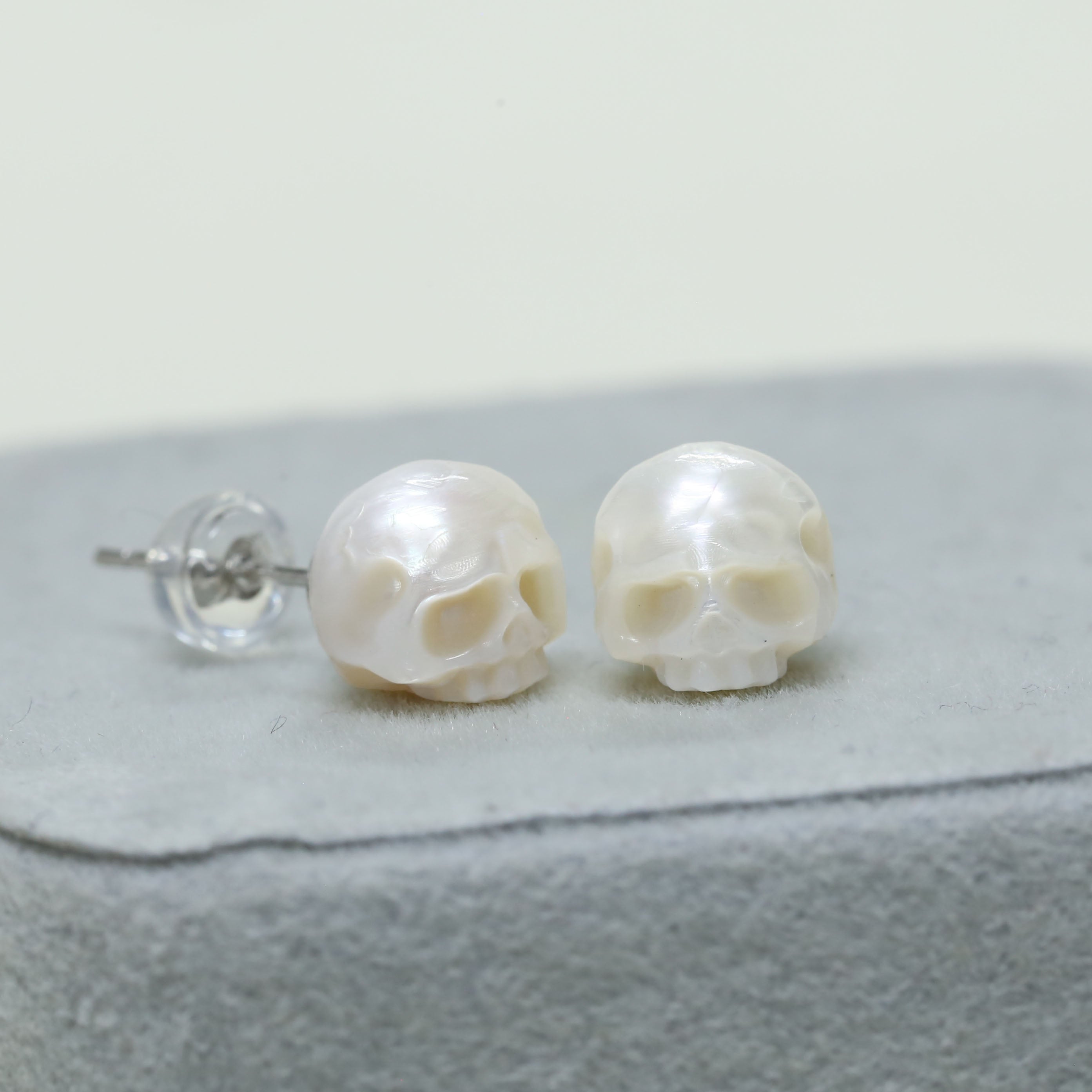 Minimalist Pearl Cranium Stud Earrings
