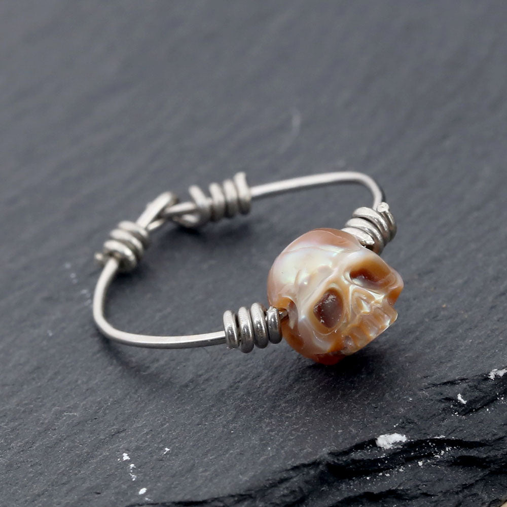 Minimalist Pearl Cranium Twisted Knot Ring