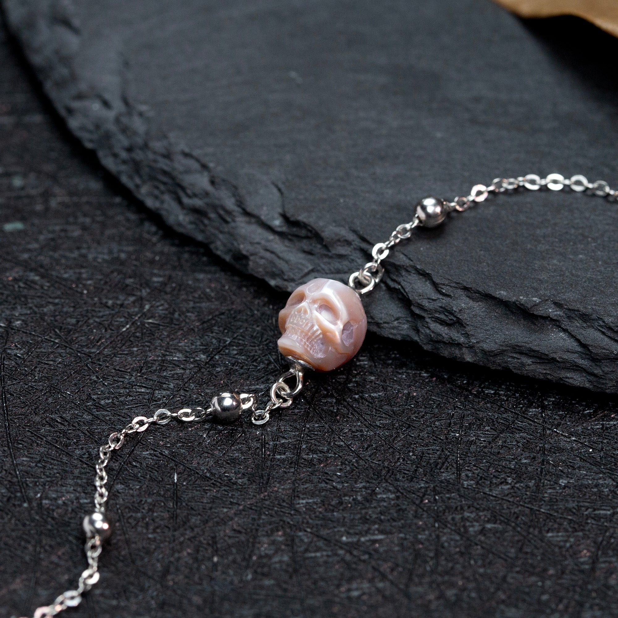 Minimalist Pearl Skull Chain Bracelet