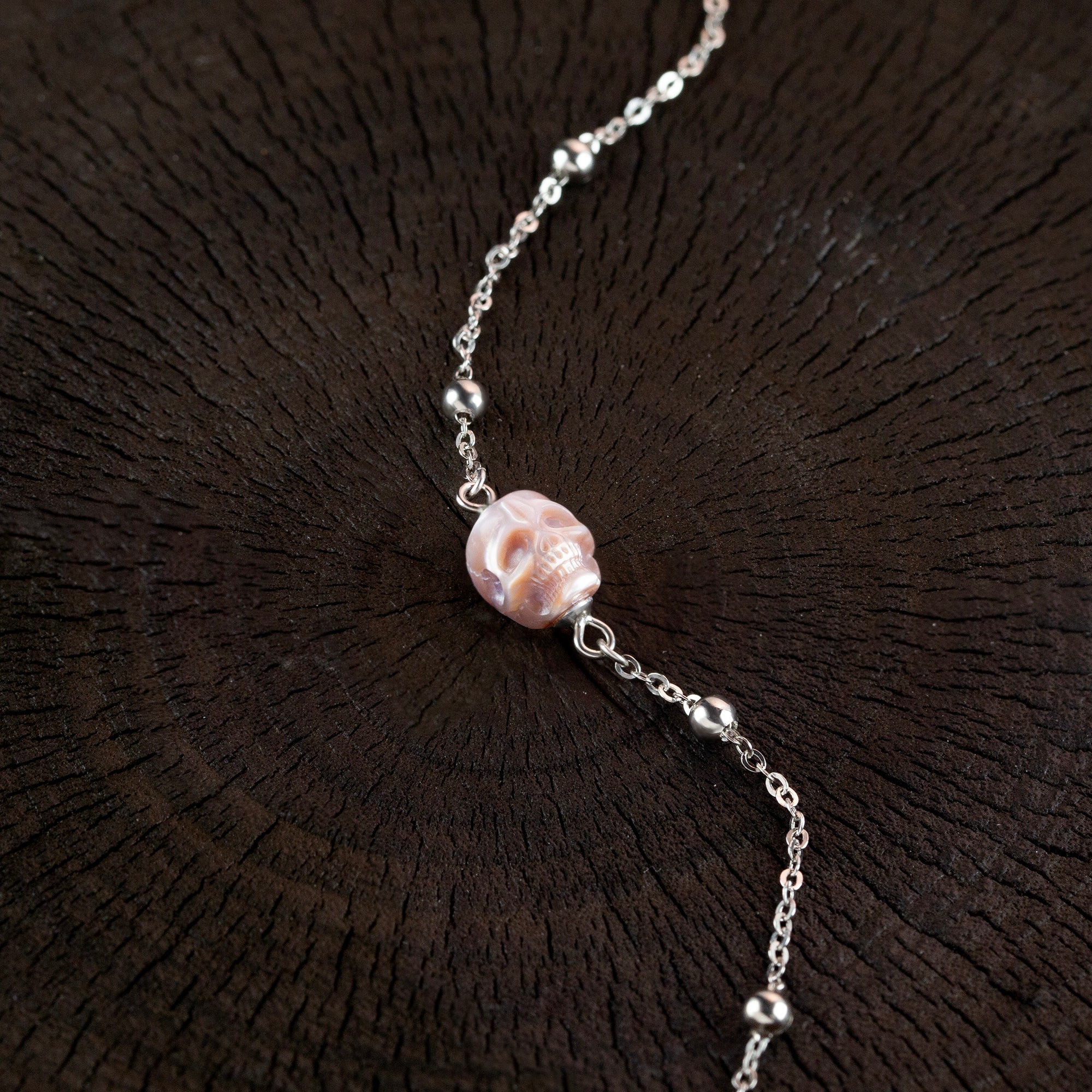 Minimalist Pearl Skull Chain Bracelet