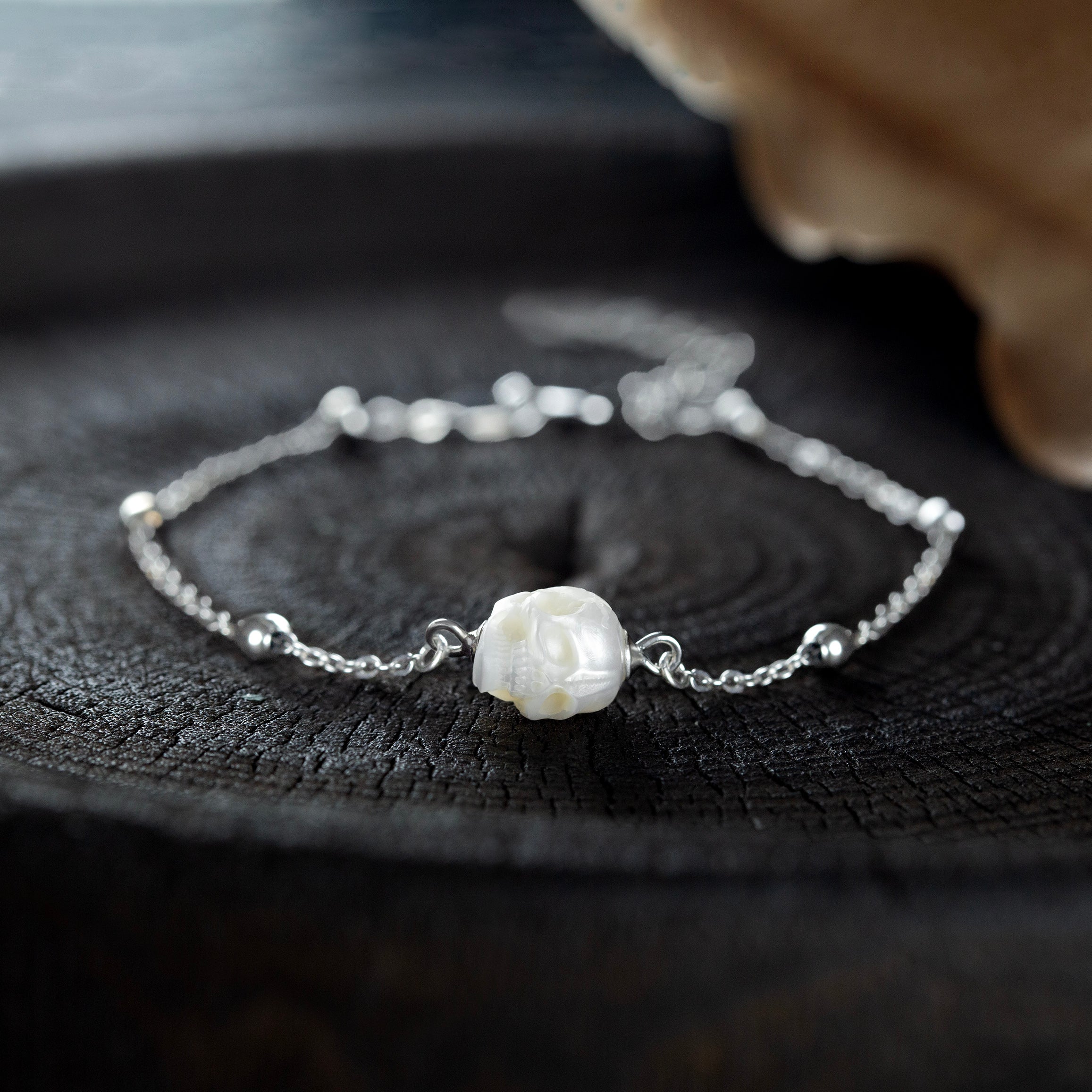 Minimalist Pearl Skull Chain Bracelet