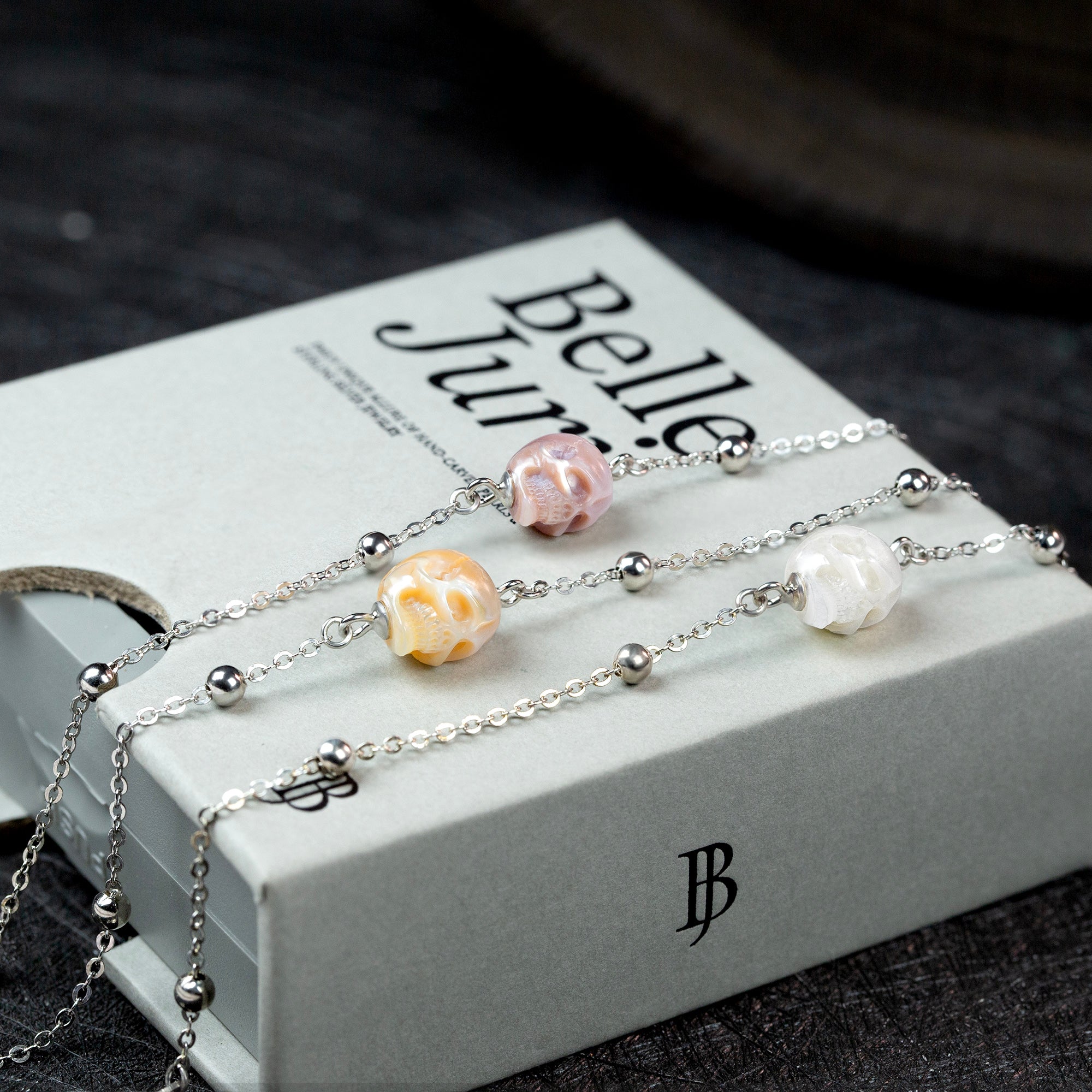 Minimalist Pearl Skull Chain Bracelet