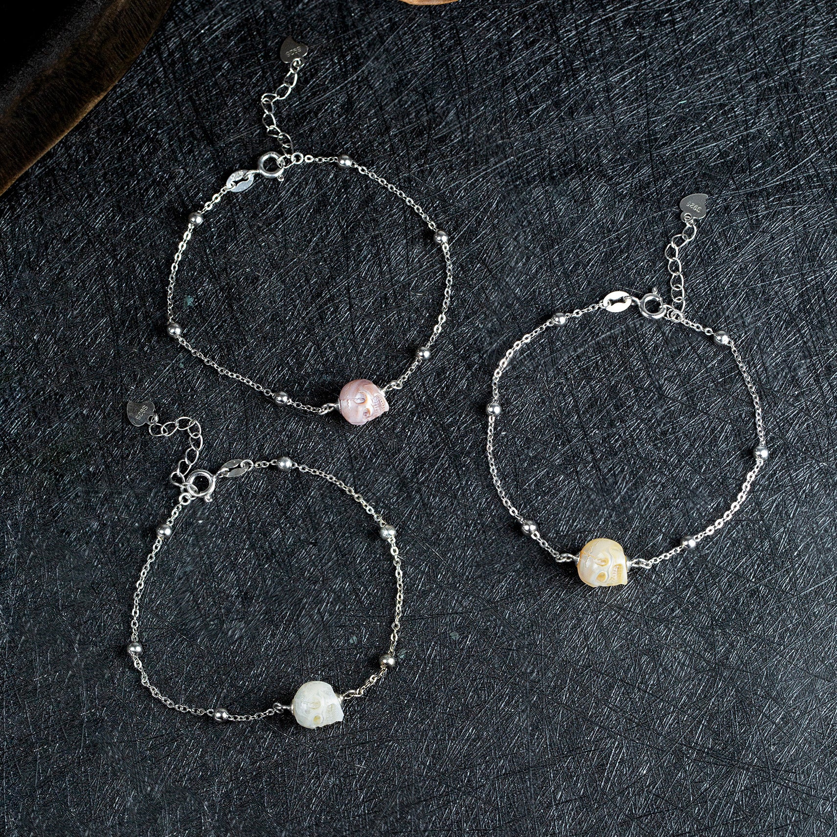 Minimalist Pearl Skull Chain Bracelet