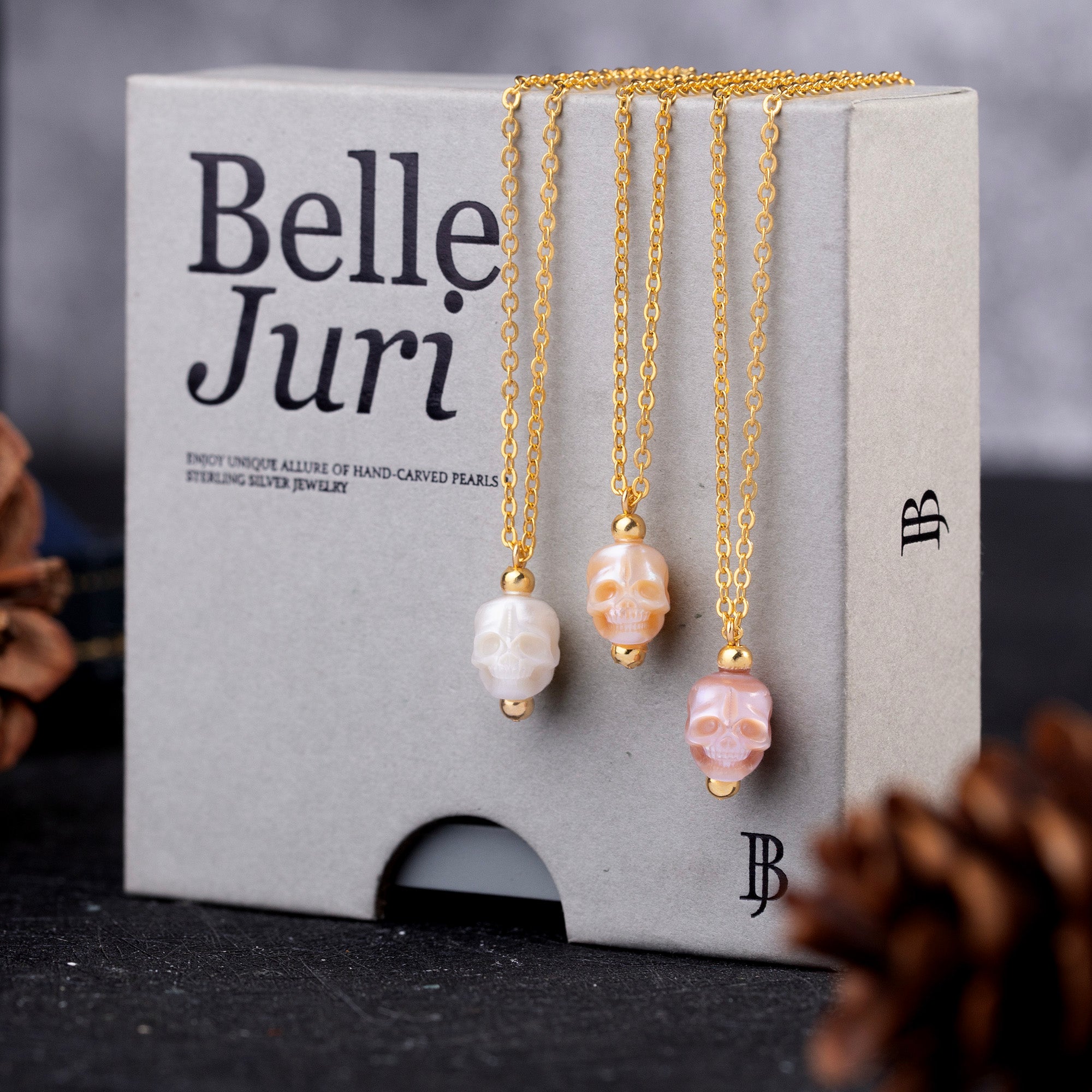 Minimalist Pearl Skull Necklace with Elegant Golden Beads