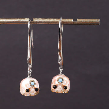 Minimalist Pearl Śmaśana Skull Hook Earrings