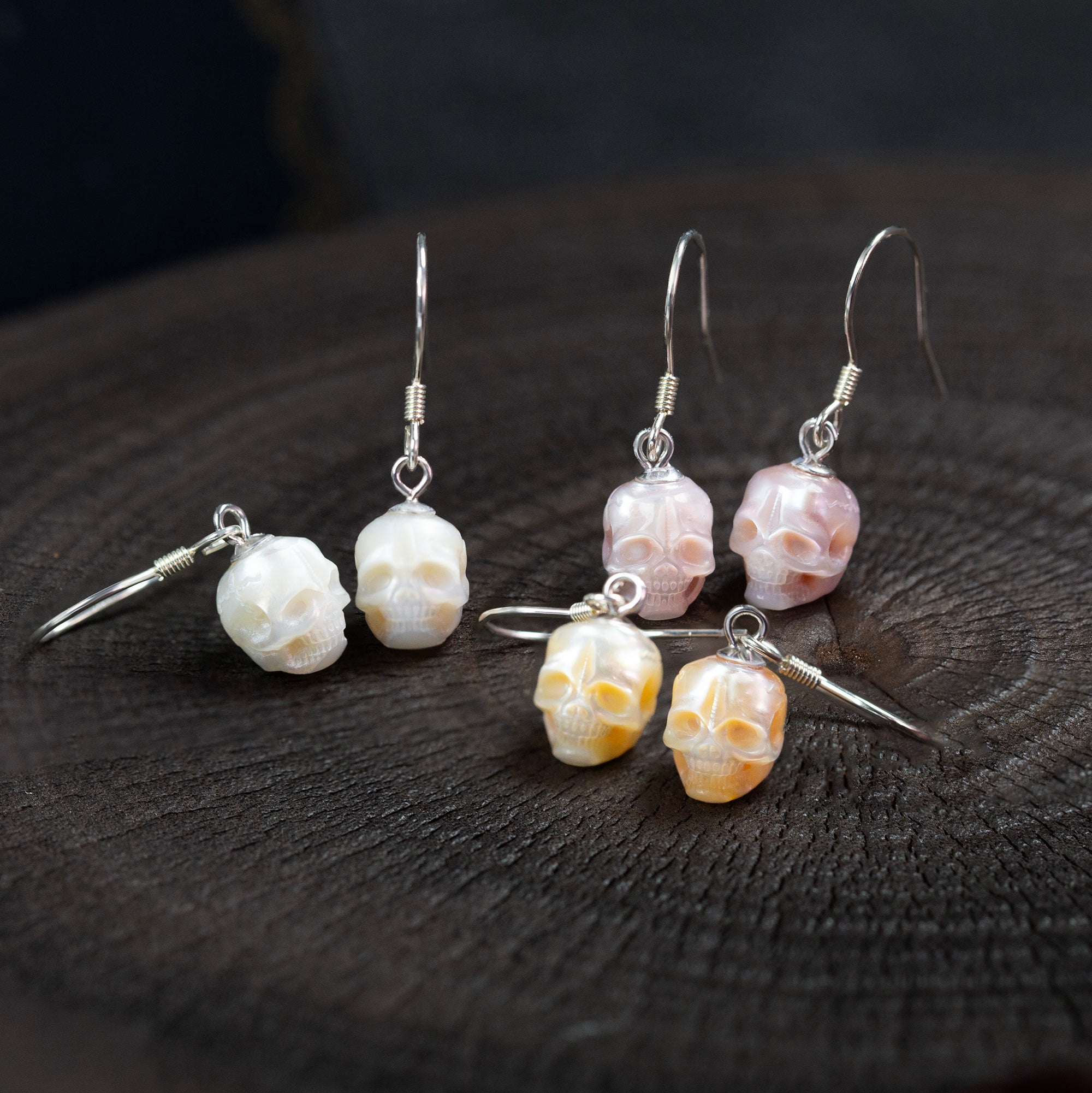 Minimalist Skull Pearl Dangle Drop Earrings