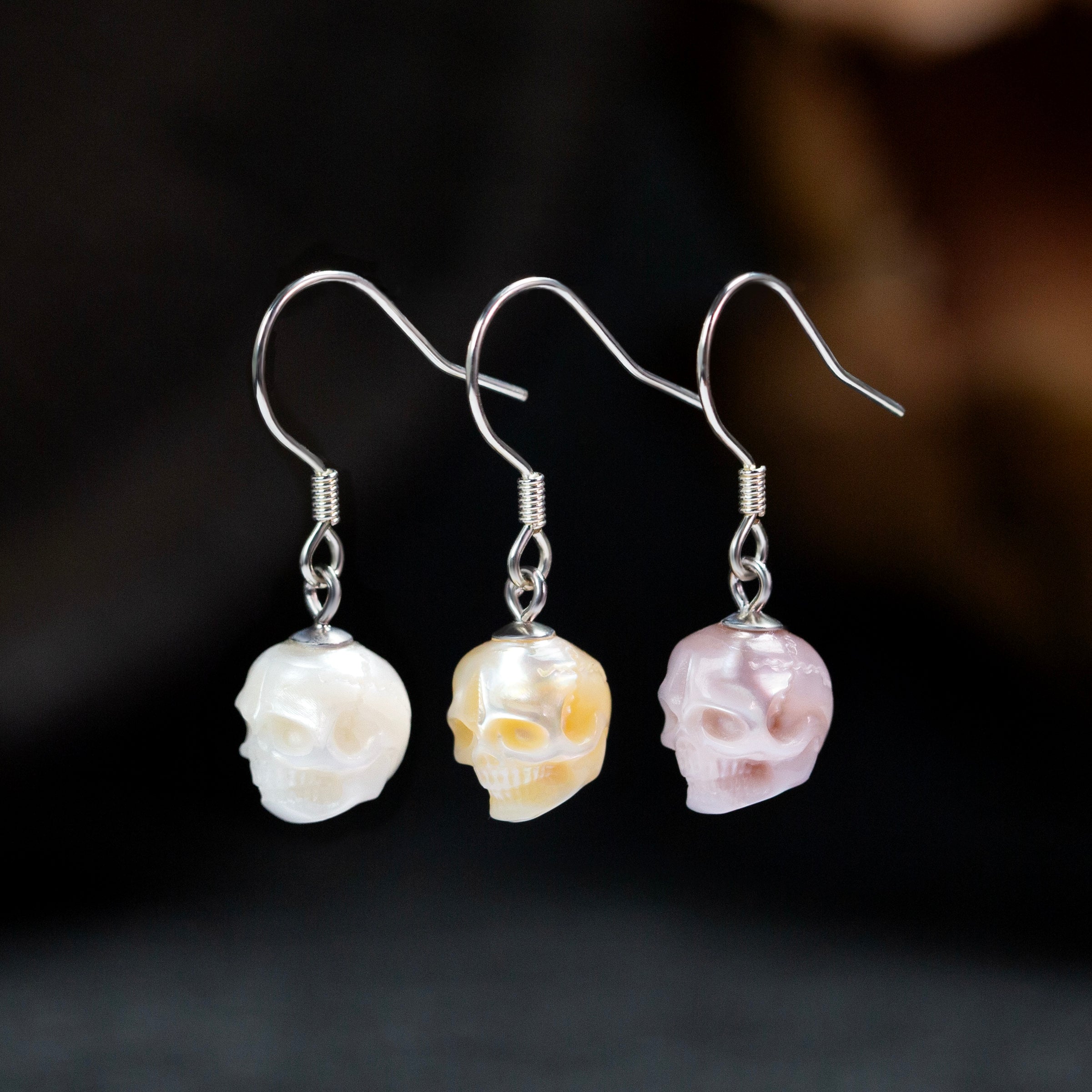 Minimalist Skull Pearl Dangle Drop Earrings
