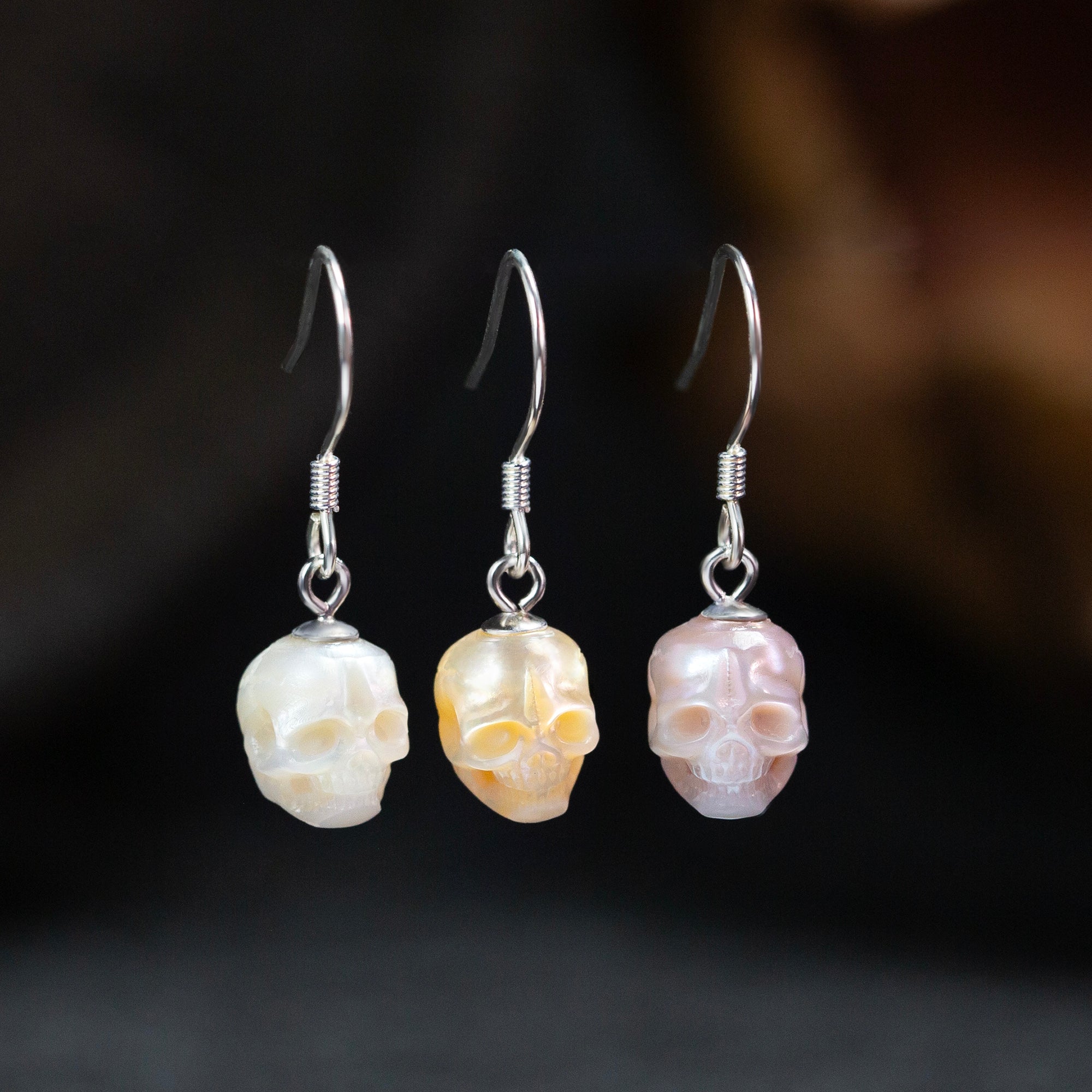 Minimalist Skull Pearl Dangle Drop Earrings